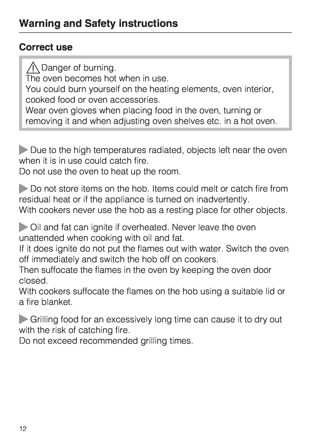 Miele 10 102 470 installation instructions Correct use, Warning and Safety instructions 