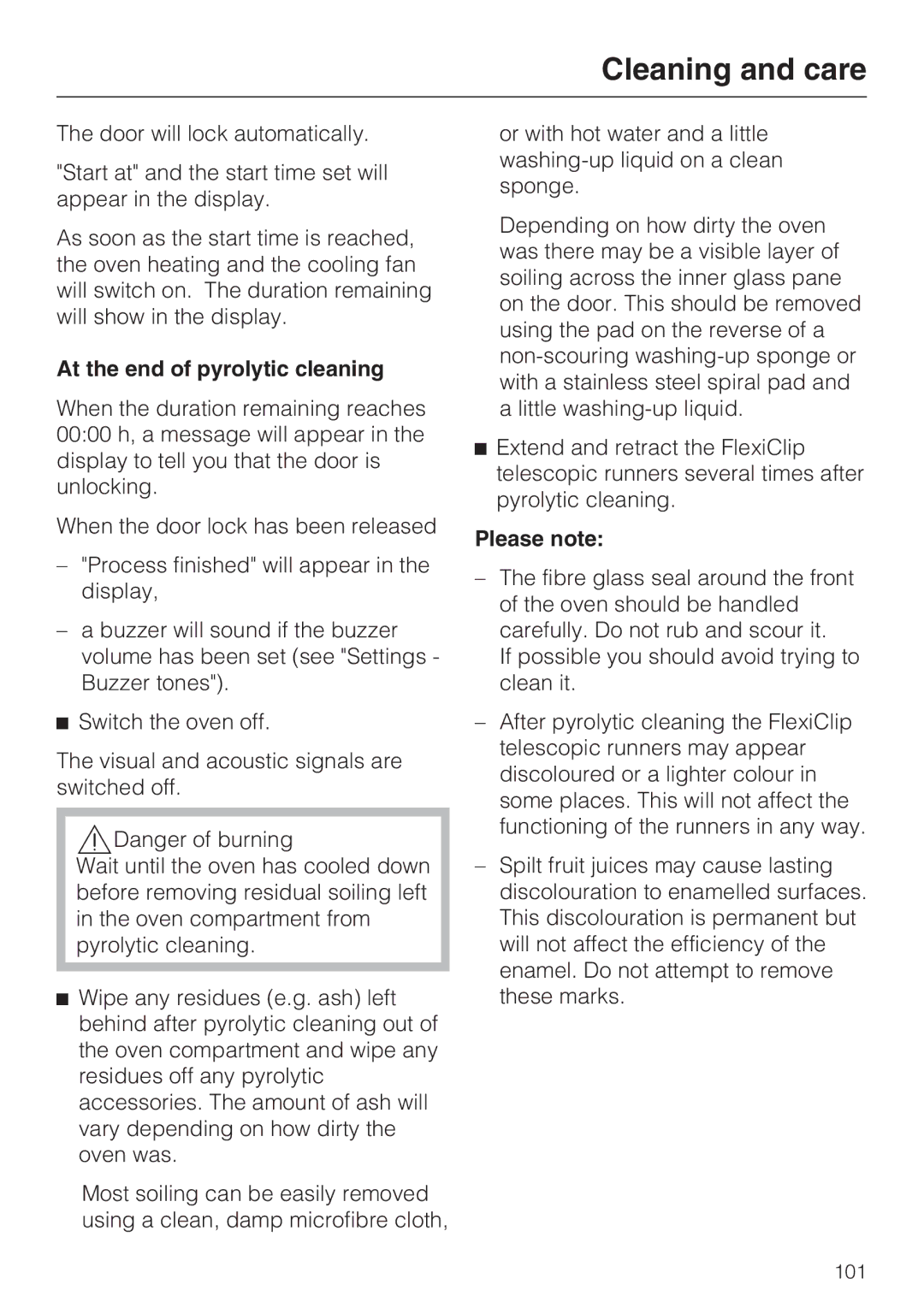 Miele 10 110 510 installation instructions At the end of pyrolytic cleaning, Please note 