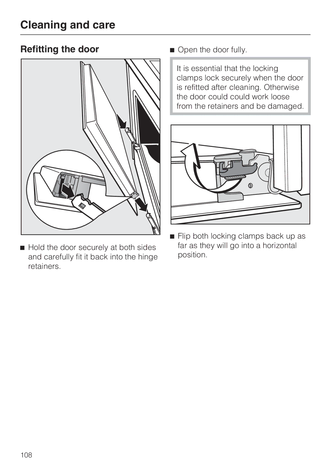 Miele 10 110 510 installation instructions Refitting the door 