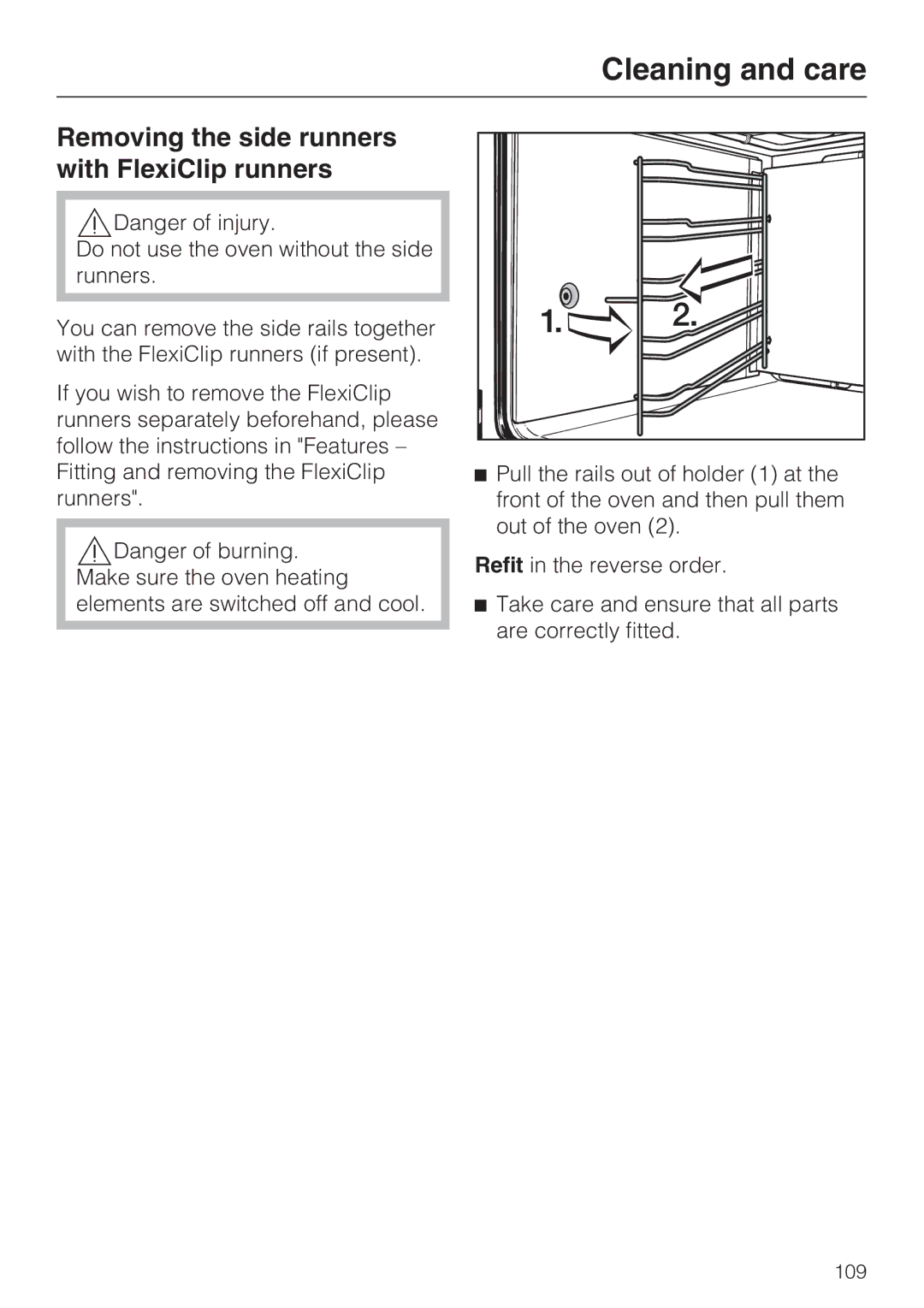 Miele 10 110 510 installation instructions Removing the side runners with FlexiClip runners 