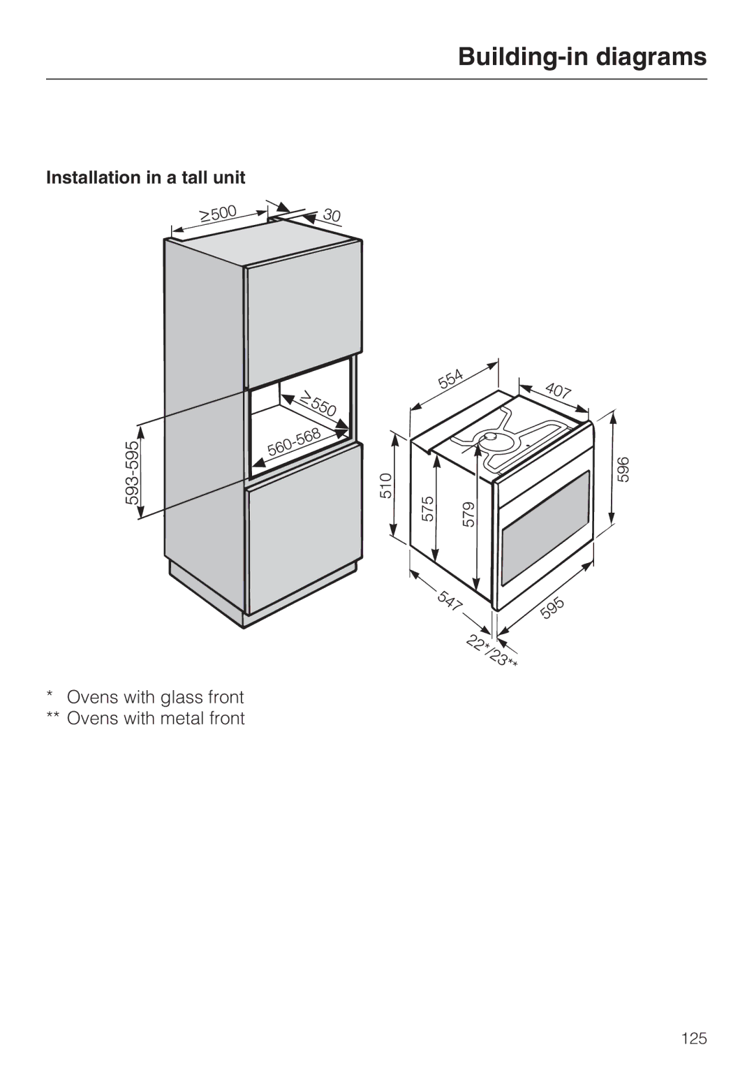 Miele 10 110 510 installation instructions Installation in a tall unit 