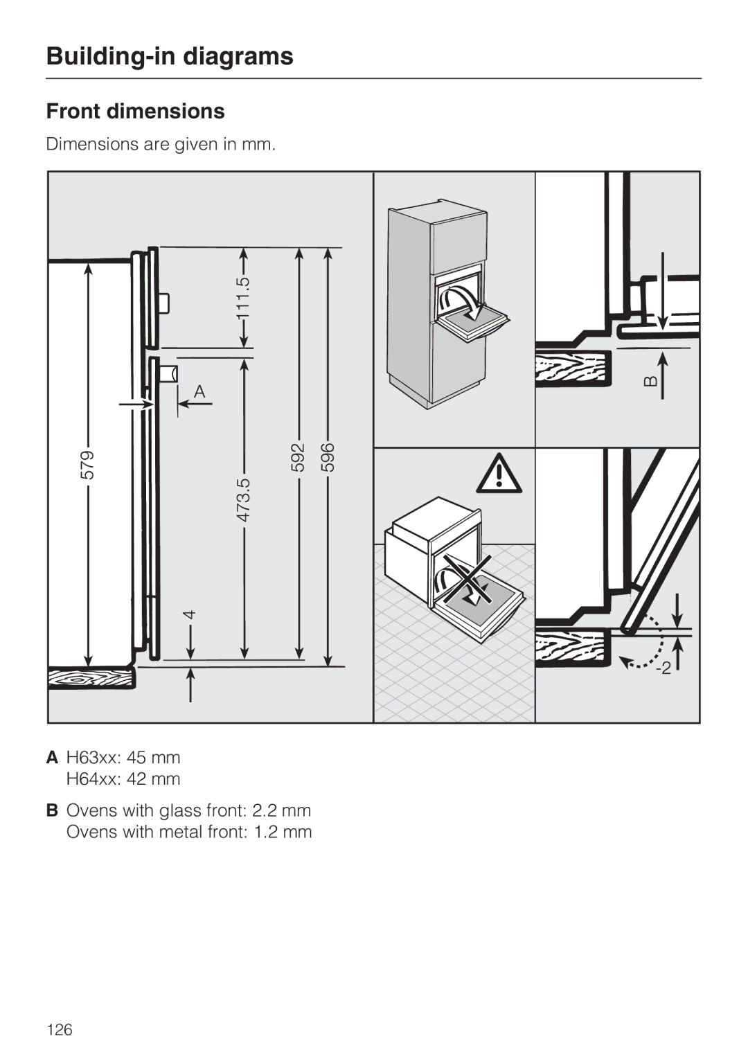 Miele 10 110 510 installation instructions Front dimensions 