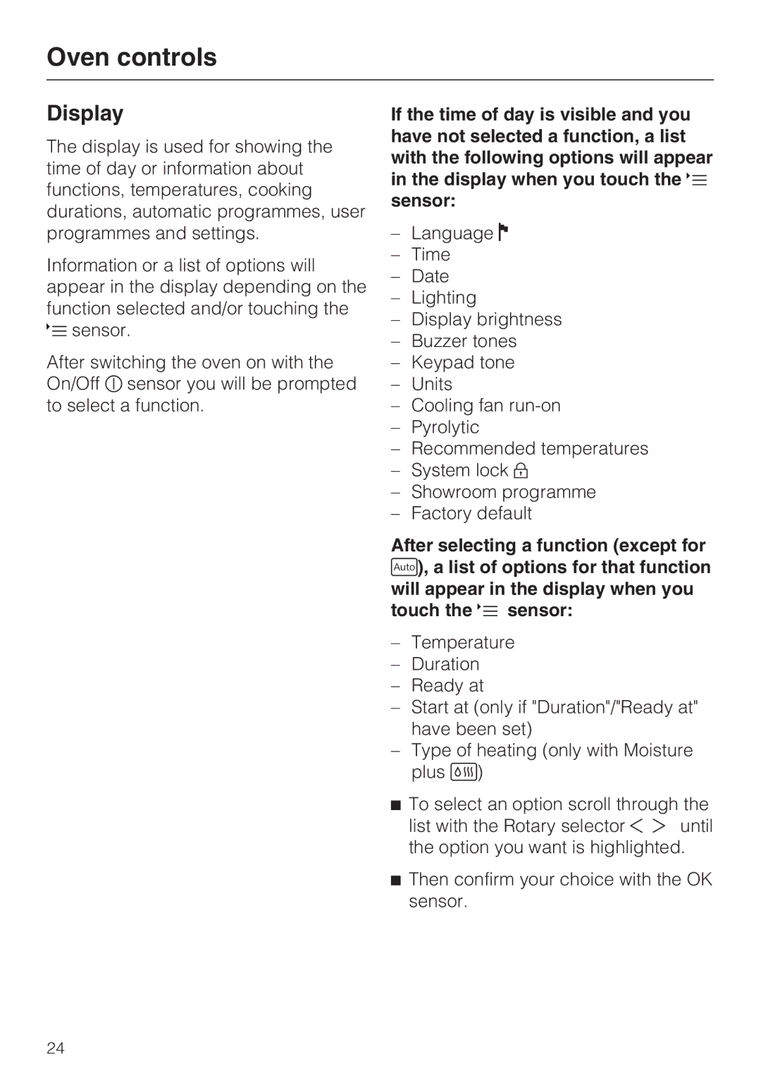 Miele 10 110 510 installation instructions Display 