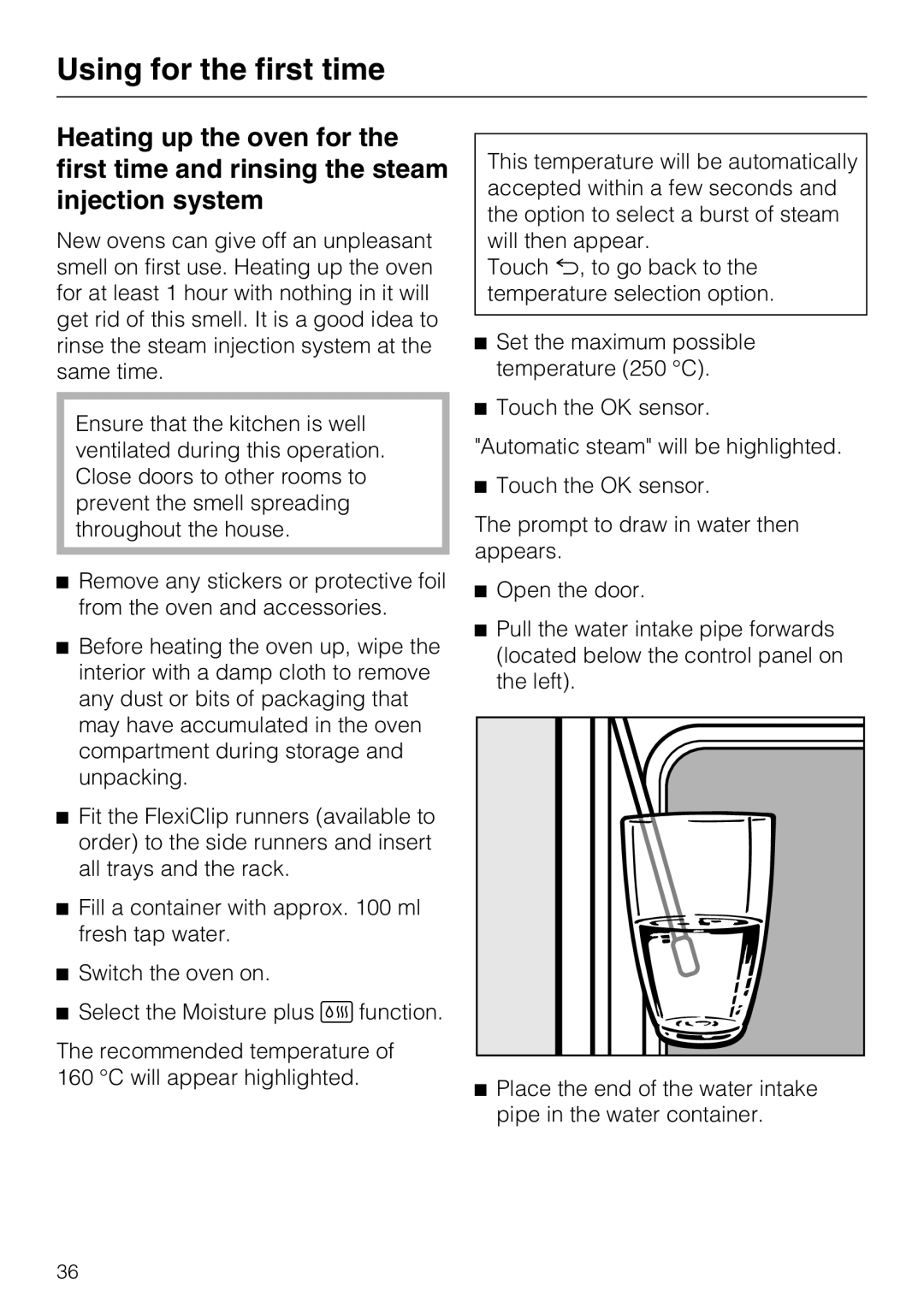 Miele 10 110 510 installation instructions Using for the first time 