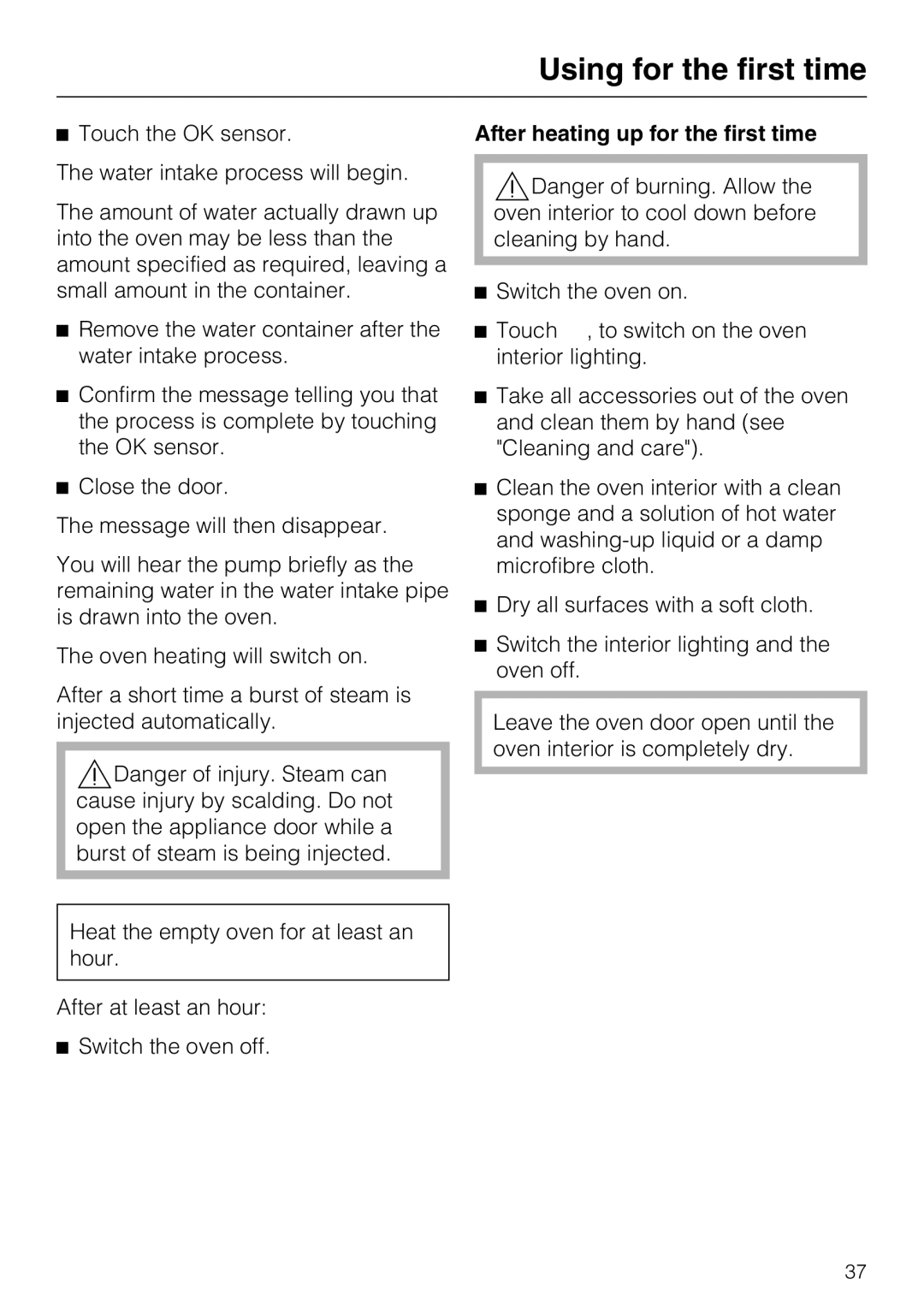 Miele 10 110 510 installation instructions After heating up for the first time 