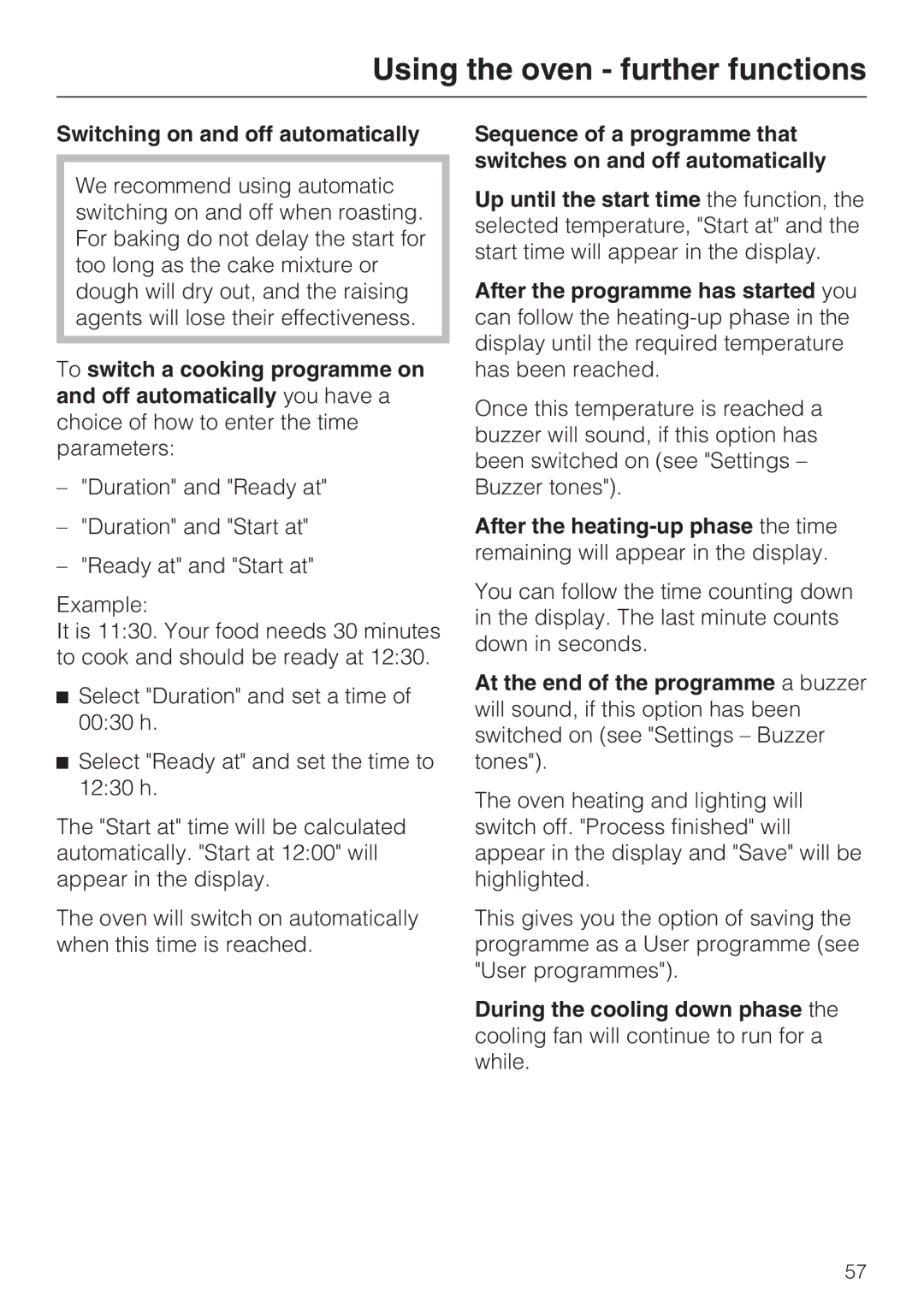 Miele 10 110 510 installation instructions Switching on and off automatically 