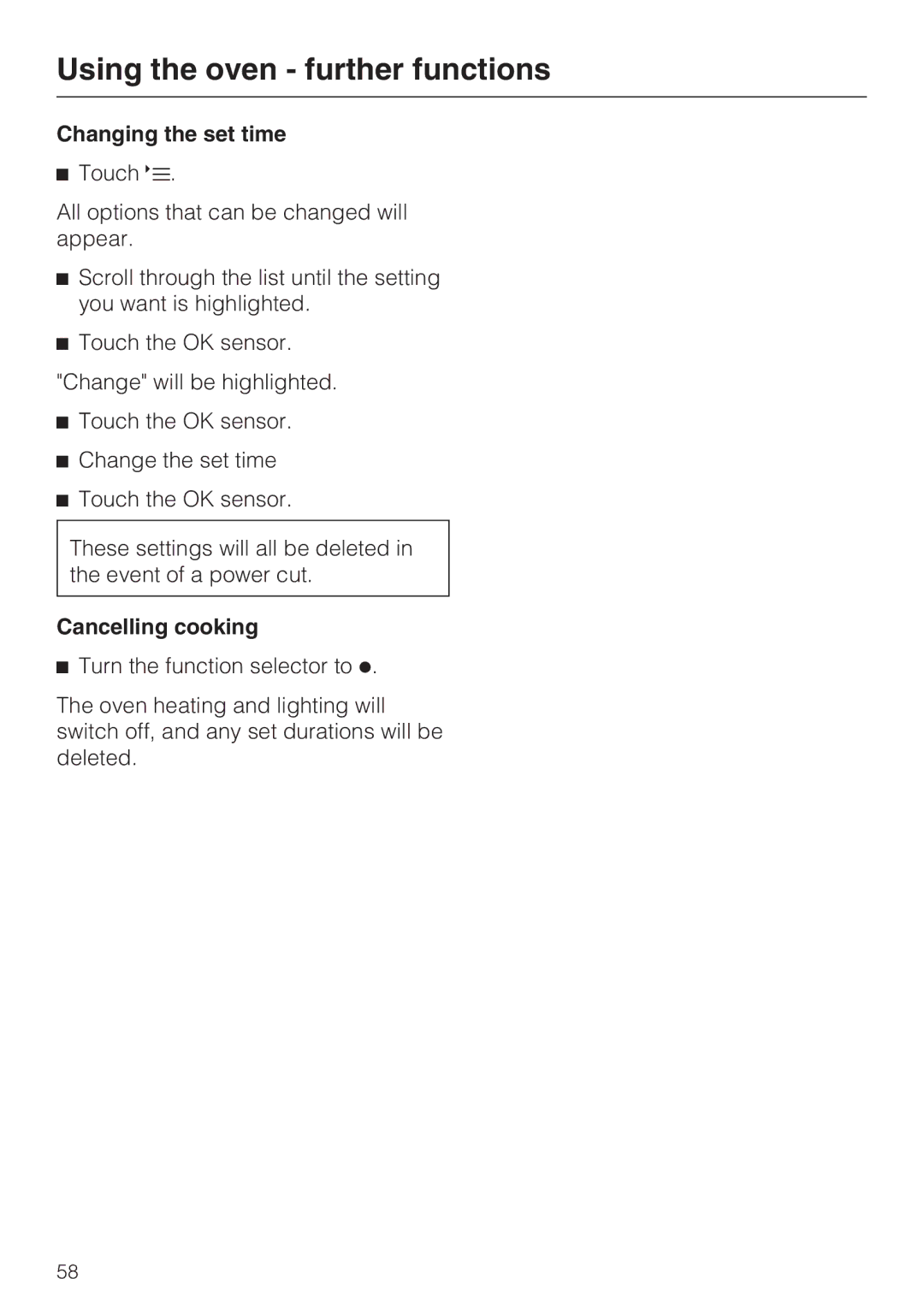 Miele 10 110 510 installation instructions Changing the set time, Cancelling cooking 