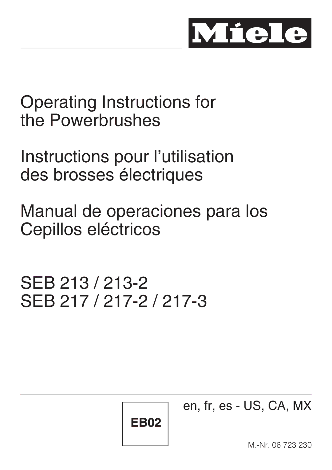 Miele 217-2, 217-3, 213-2 operating instructions En, fr, es US, CA, MX 