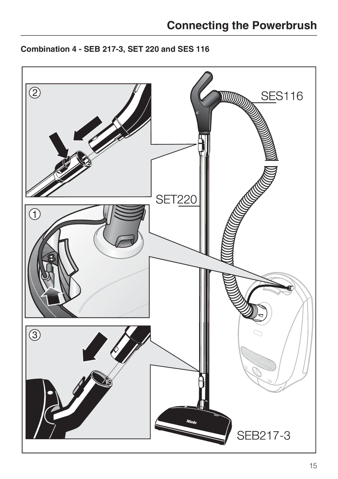 Miele 213-2, 217-2 operating instructions Combination 4 SEB 217-3, SET 220 and SES 