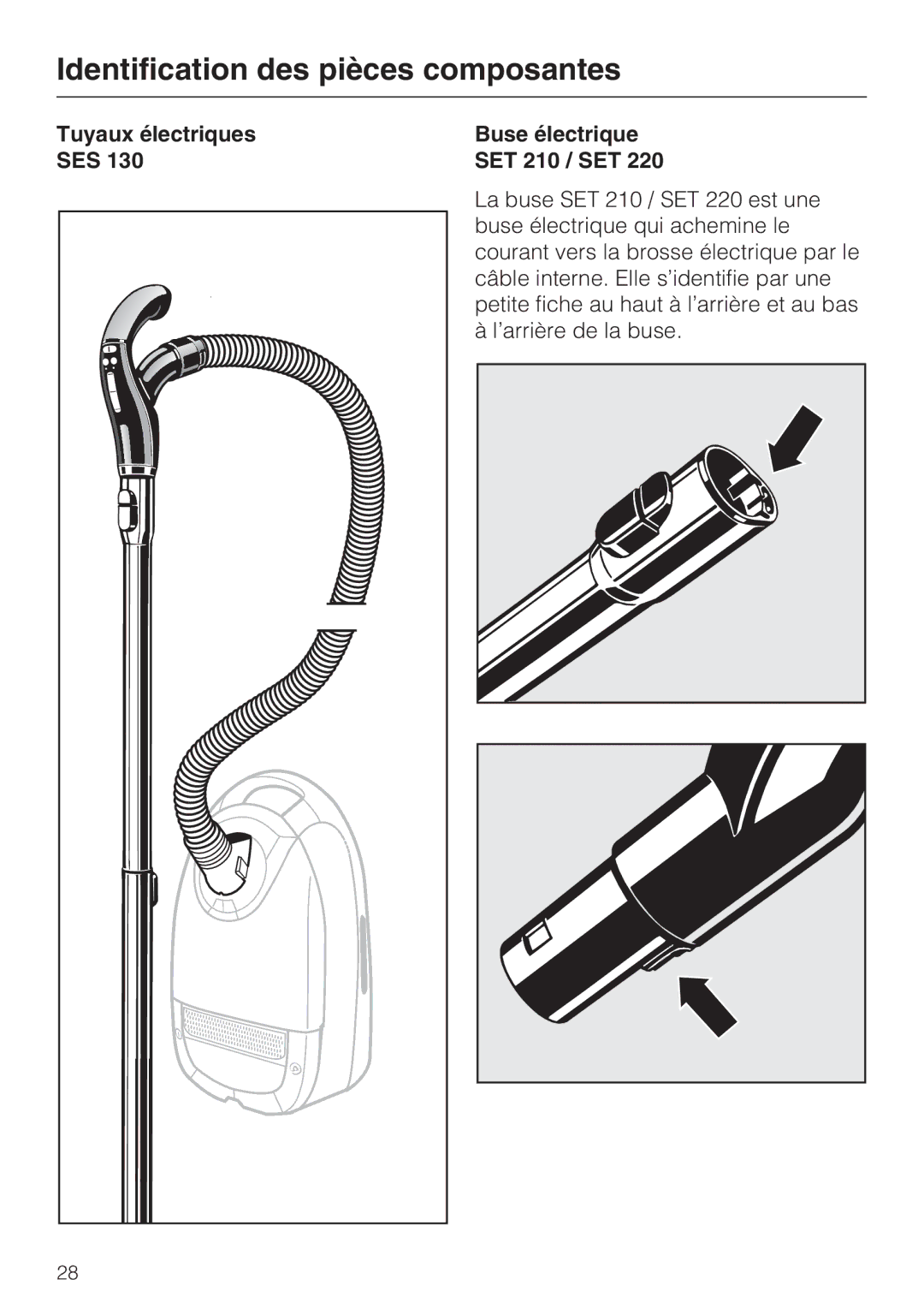 Miele 217-3, 217-2, 213-2 operating instructions Tuyaux électriques SES Buse électrique SET 210 / SET 