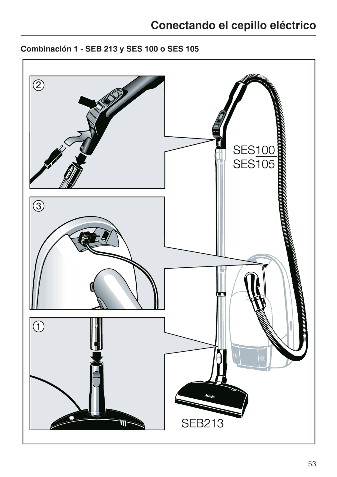 Miele 217-2, 217-3, 213-2 operating instructions Combinación 1 SEB 213 y SES 100 o SES 