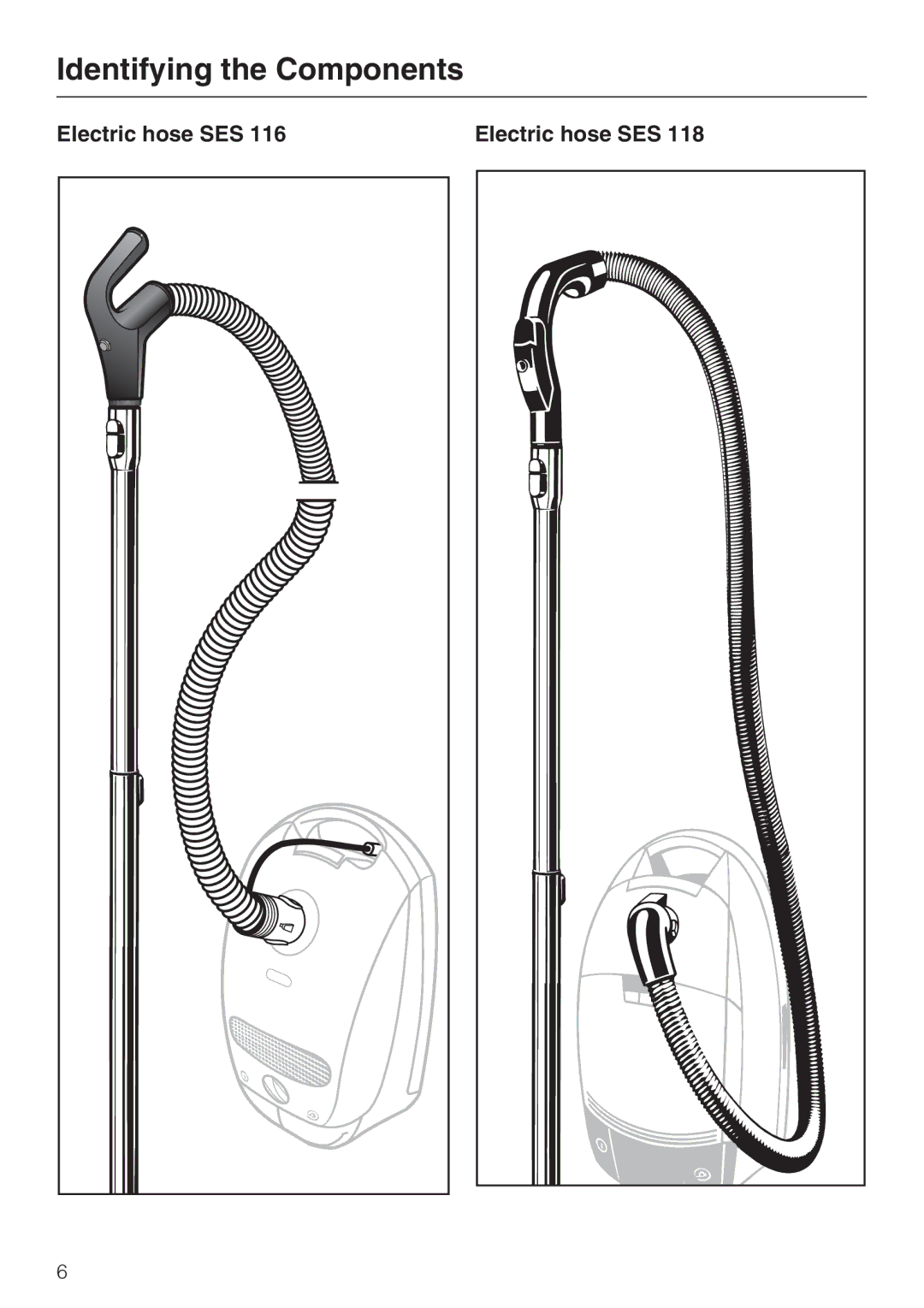 Miele 217-3, 217-2, 213-2 operating instructions Identifying the Components, Electric hose SES 