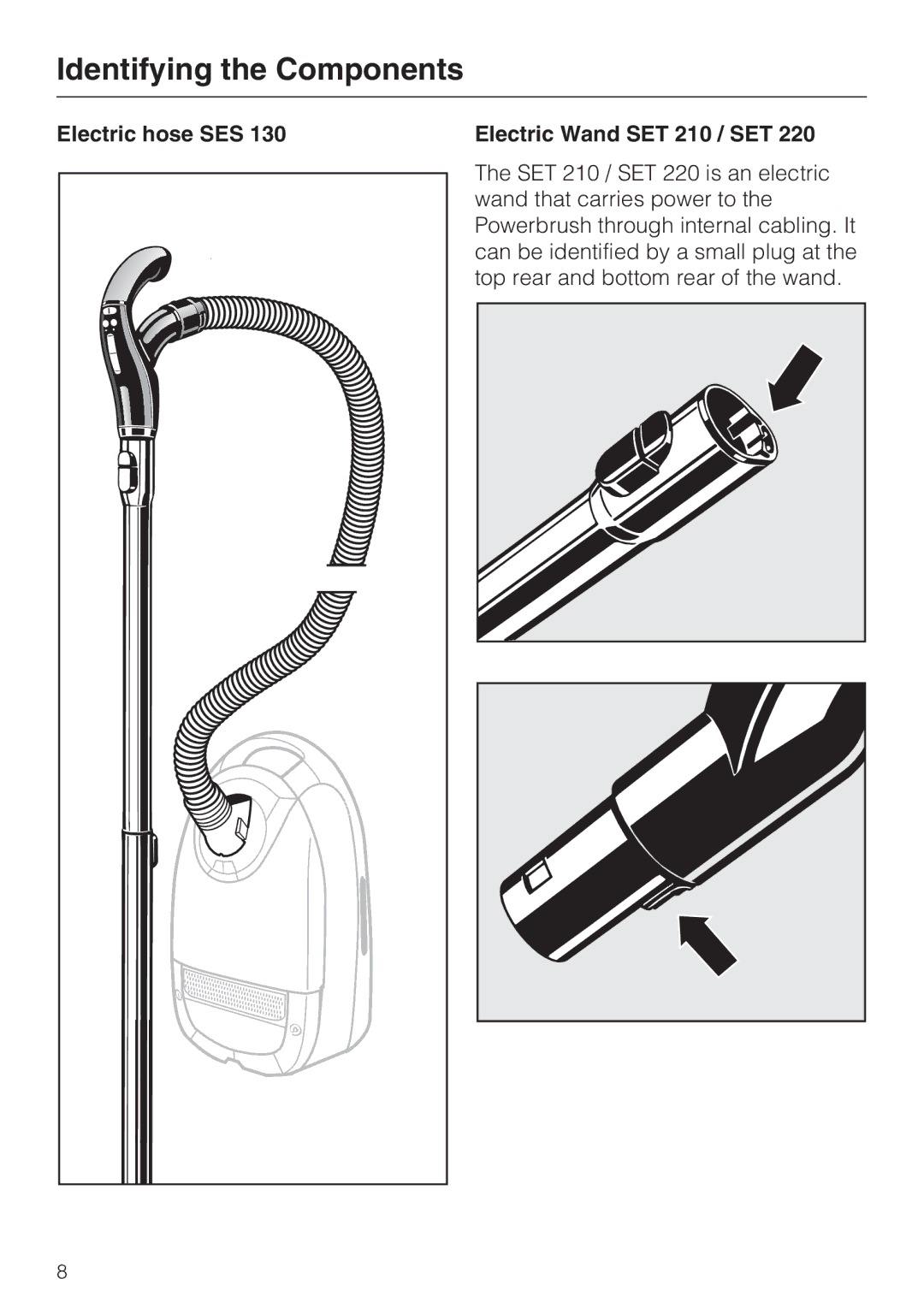 Miele 217-3, 217-2, 213-2 operating instructions Electric hose SES Electric Wand SET 210 / SET 