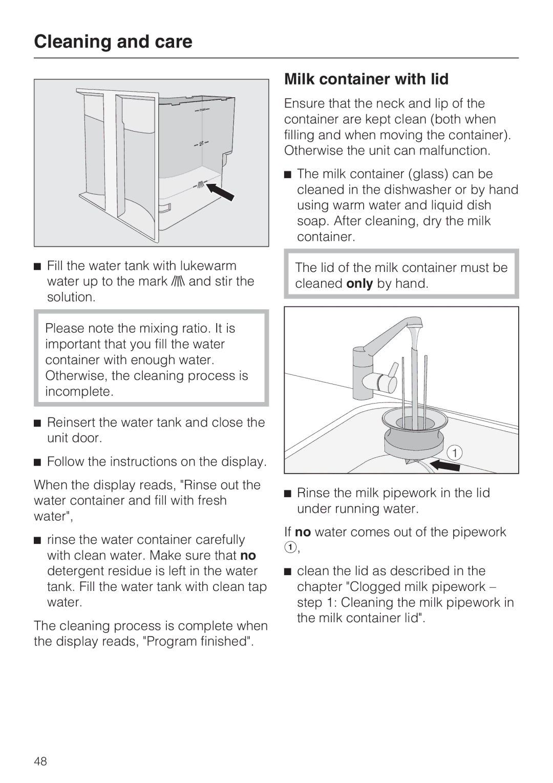 Miele 9741510 installation instructions Milk container with lid 