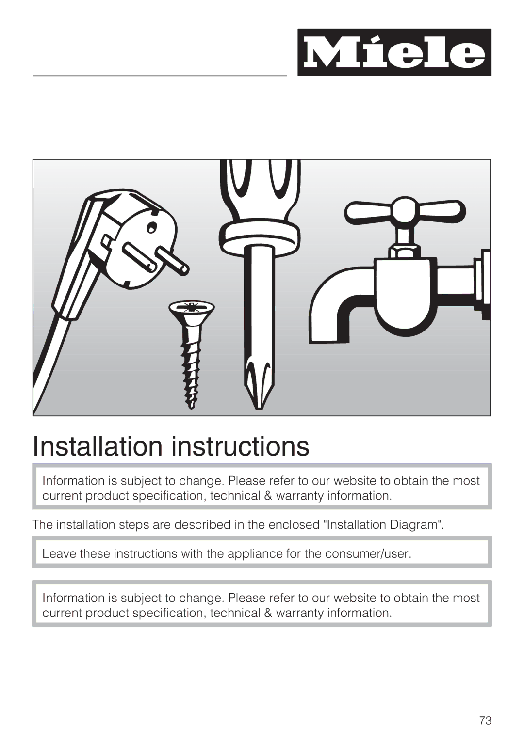 Miele 9741510 installation instructions Installation instructions 