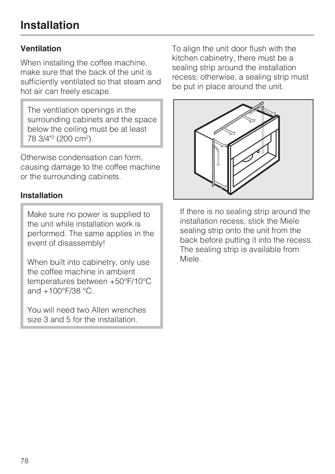 Miele 9741510 installation instructions Ventilation, Installation 