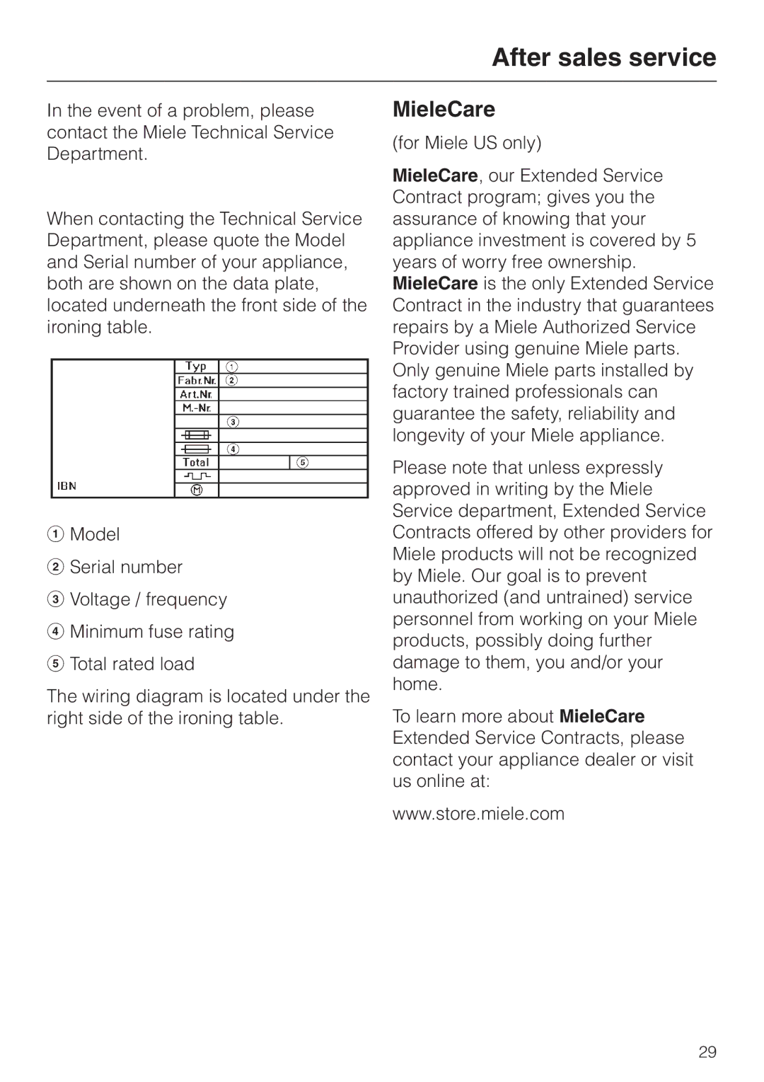 Miele B 890 operating instructions After sales service, MieleCare 