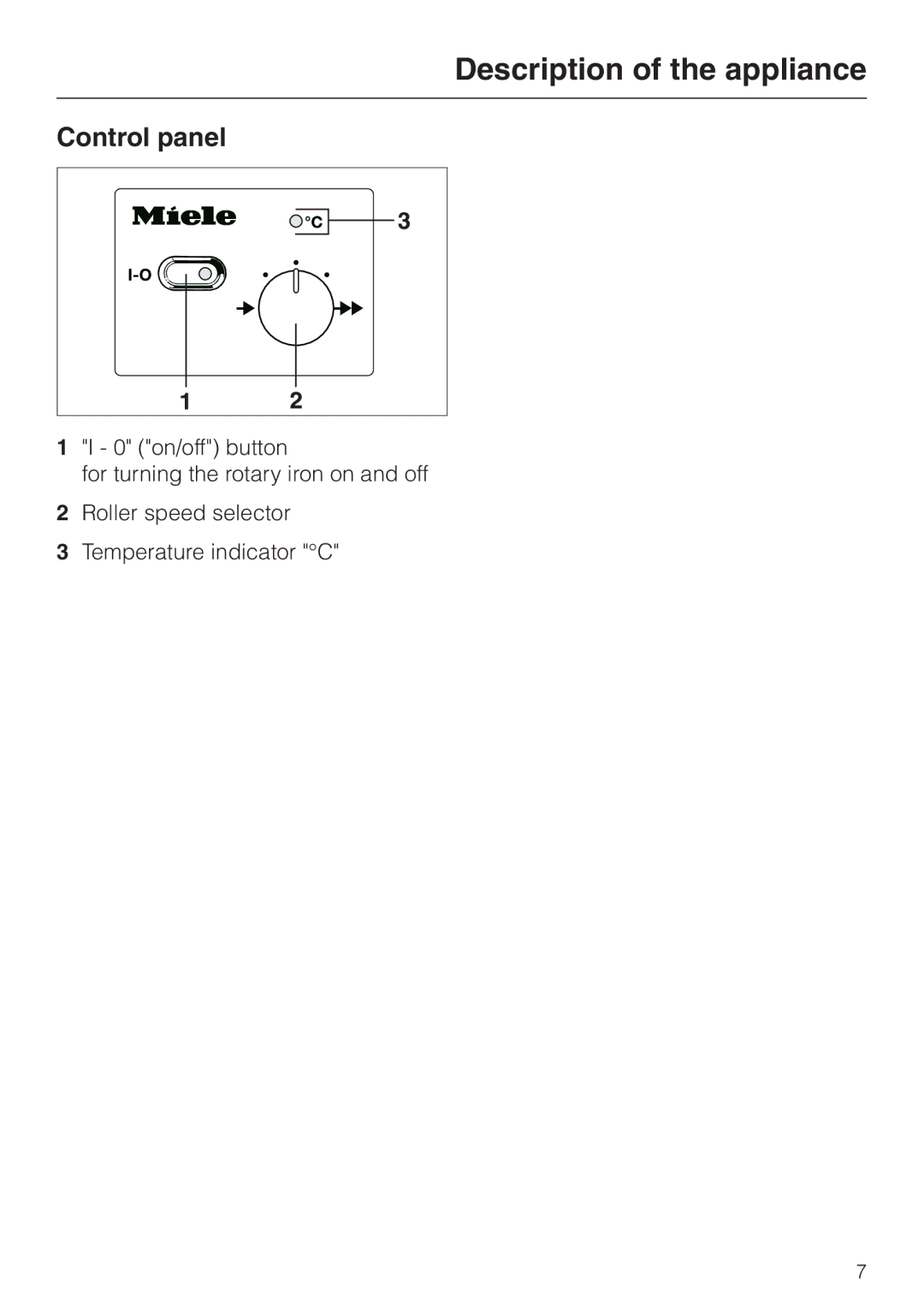 Miele B 890 operating instructions Control panel 