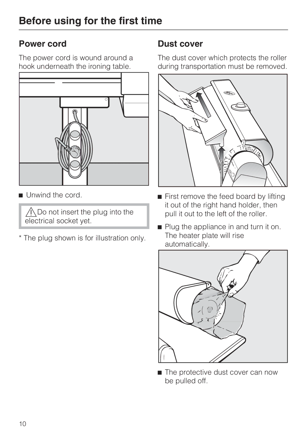 Miele B990 operating instructions Before using for the first time, Power cord 