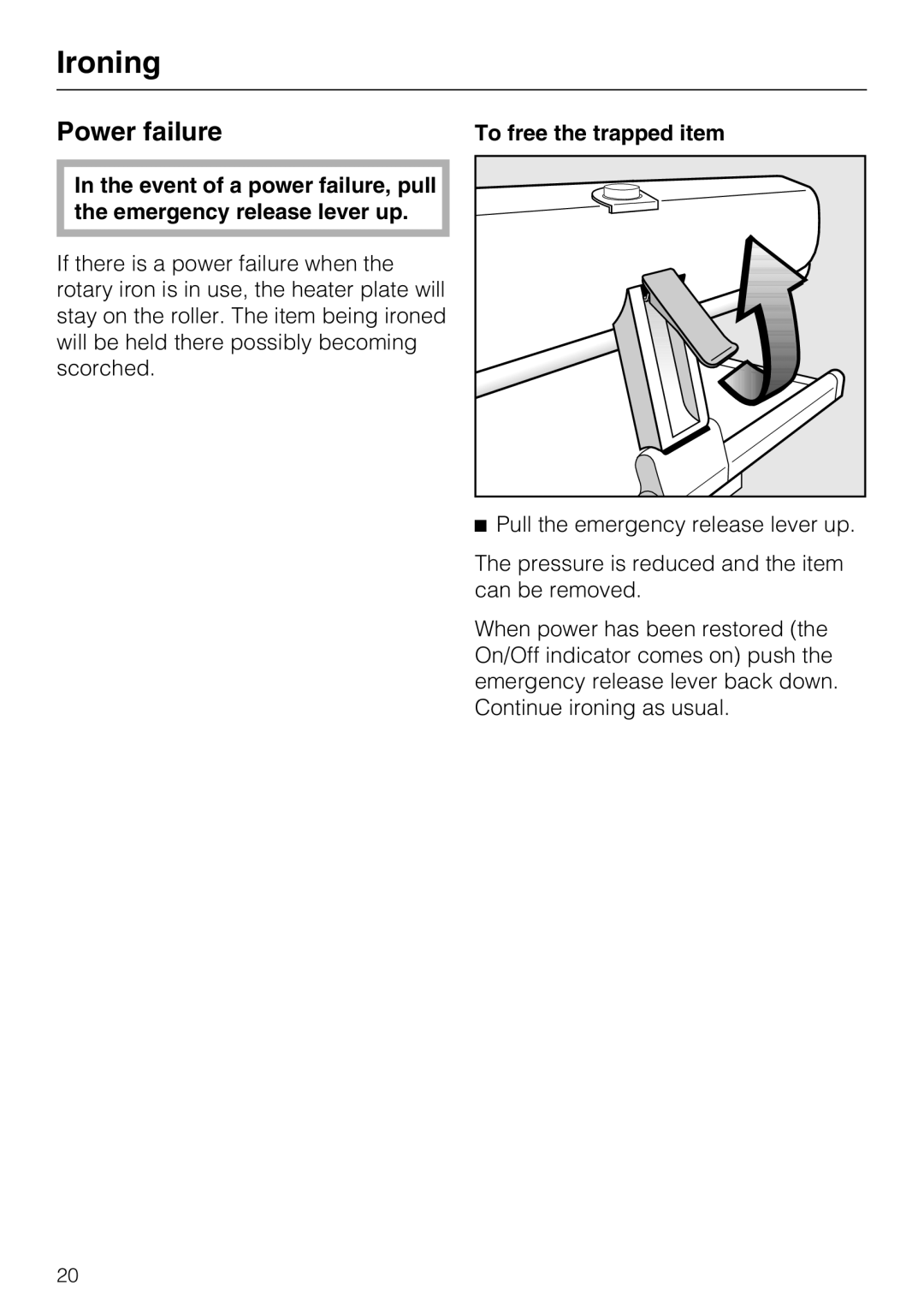 Miele B990 operating instructions Power failure 