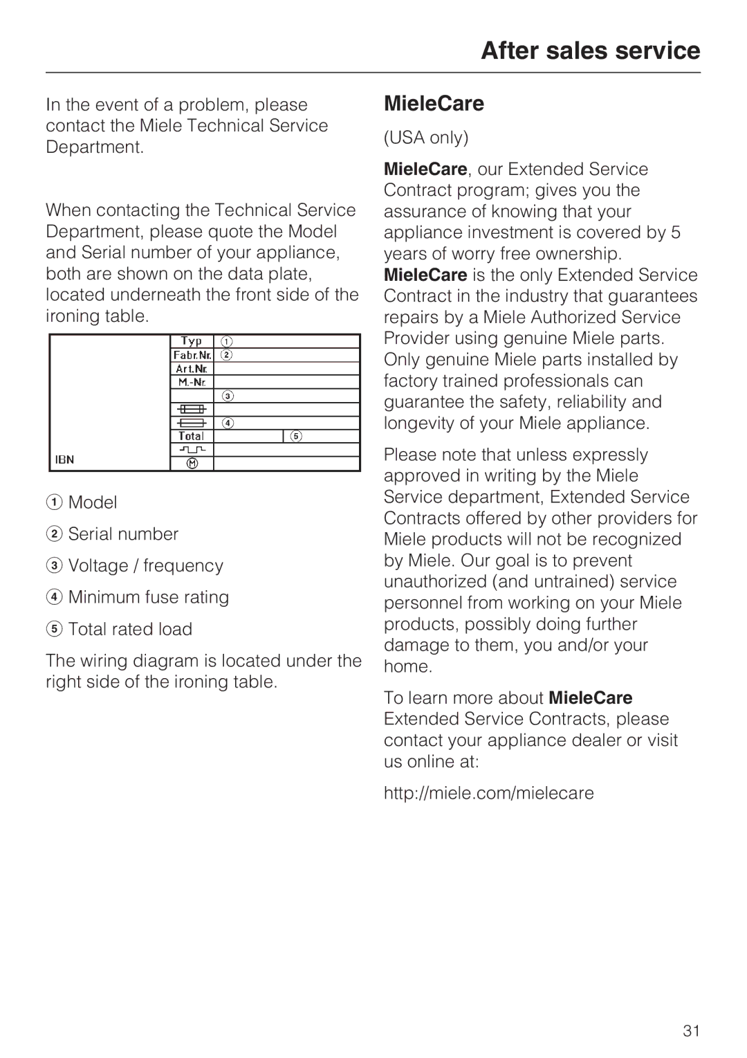 Miele B990 operating instructions After sales service, MieleCare 