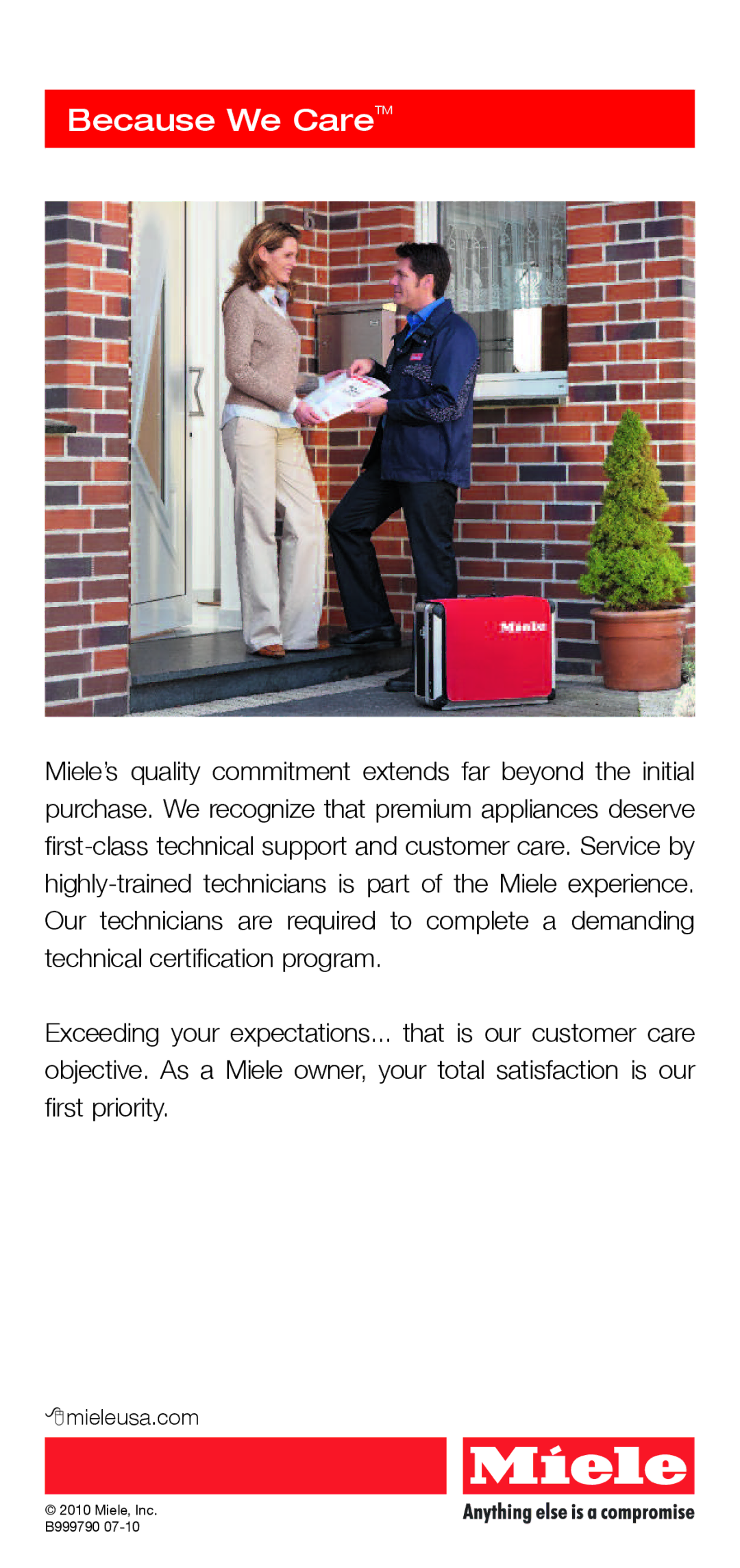 Miele B999790 manual Because We CareTM 