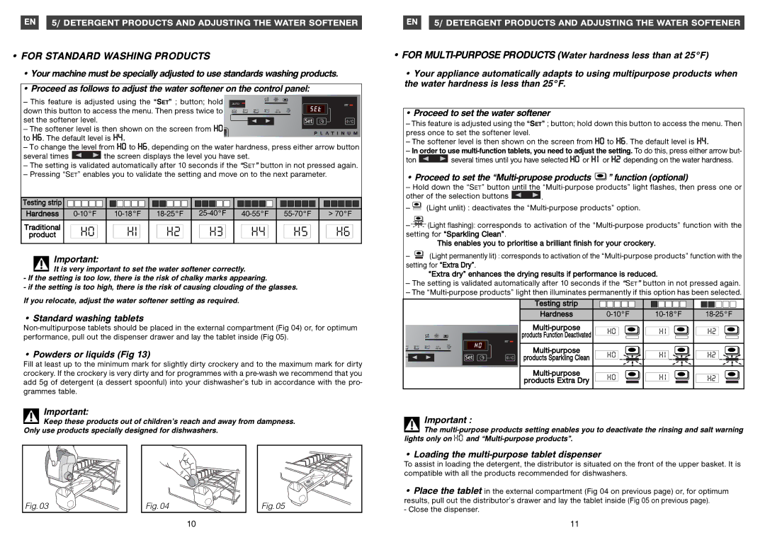 Miele BFD9XP, BSD9XP manual For Standard Washing Products, Standard washing tablets, Powders or liquids Fig 