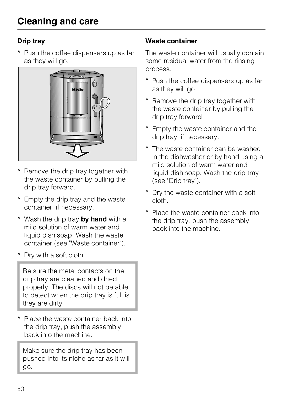 Miele CM 5000 operating instructions Drip tray, Waste container 