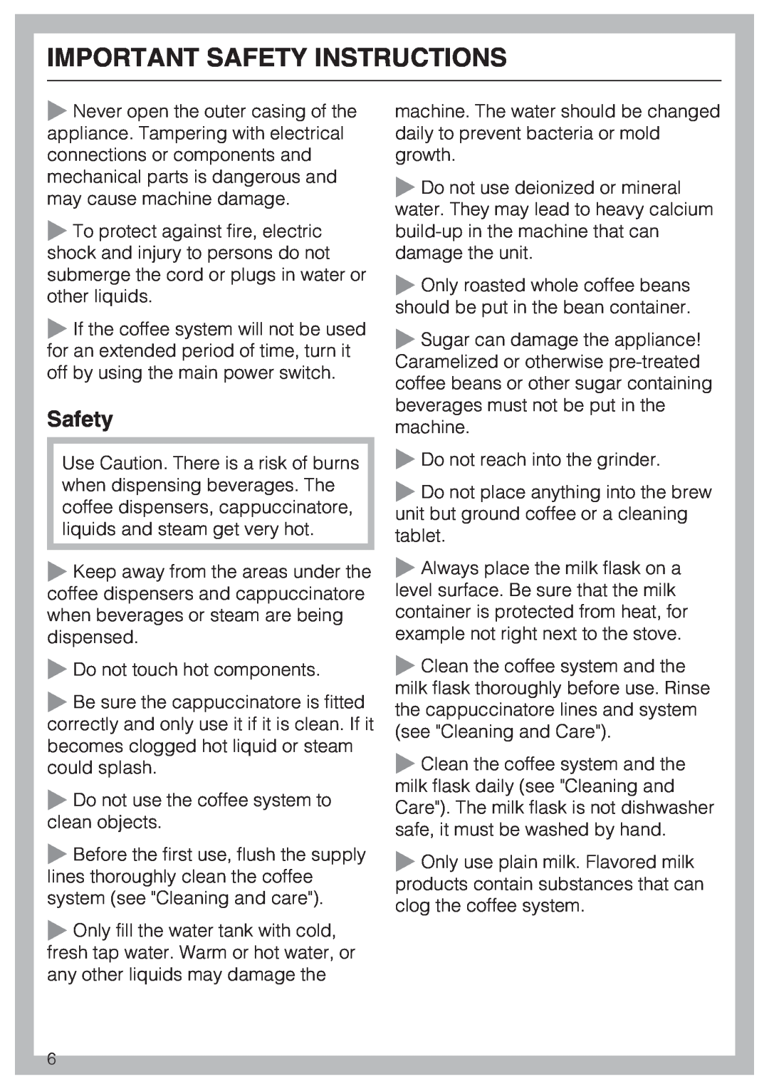 Miele CM 5000 operating instructions Important Safety Instructions 