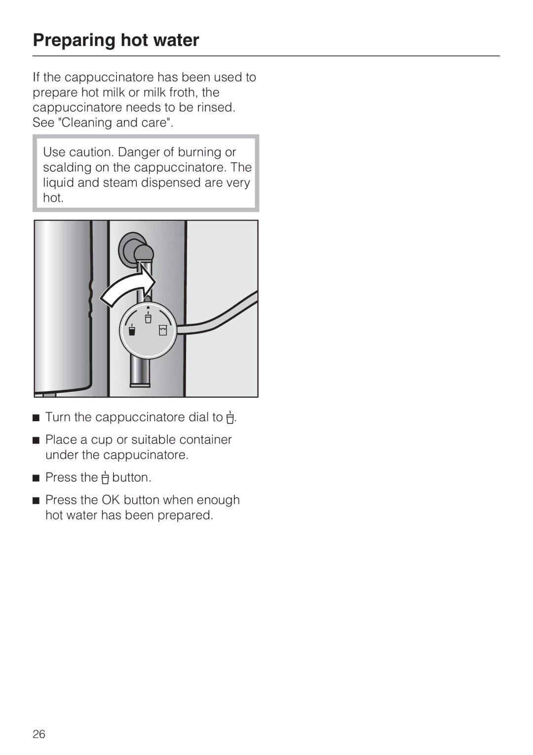 Miele CM 5100, 7995311 manual Preparing hot water 