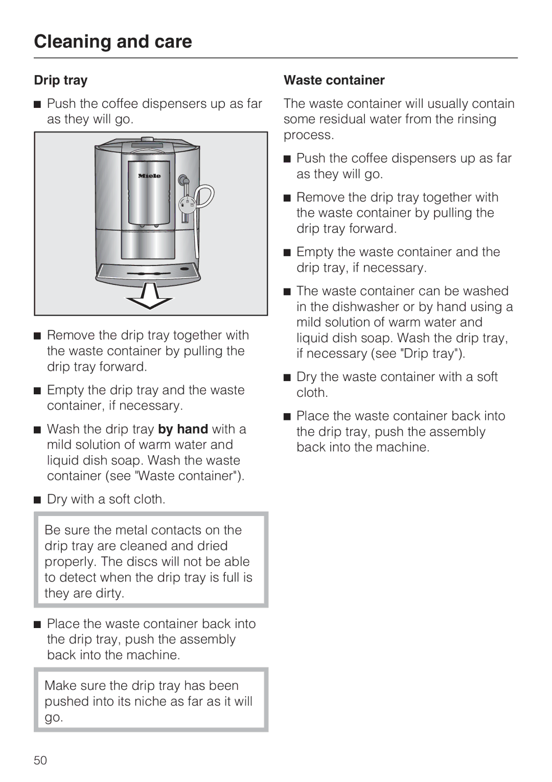 Miele CM 5100, 7995311 manual Drip tray, Waste container 