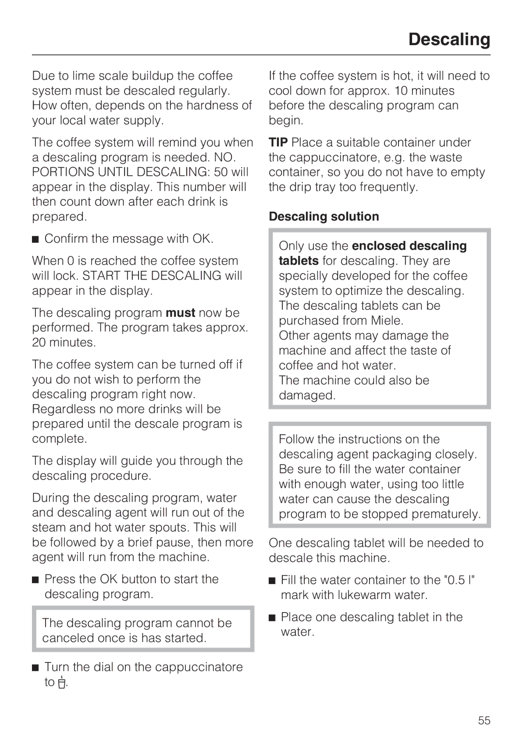 Miele 7995311, CM 5100 manual Descaling 