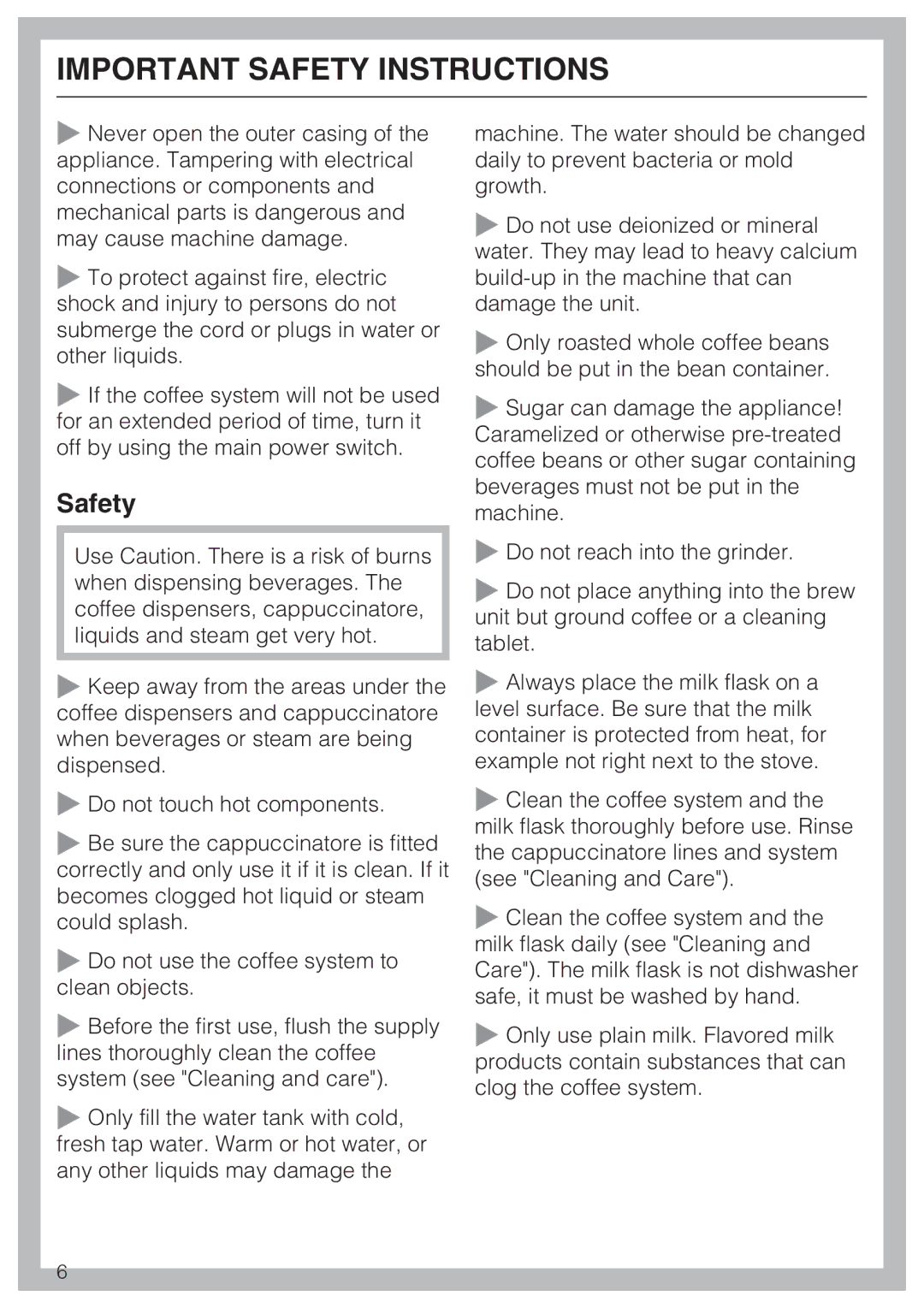 Miele CM 5100, 7995311 manual Safety 