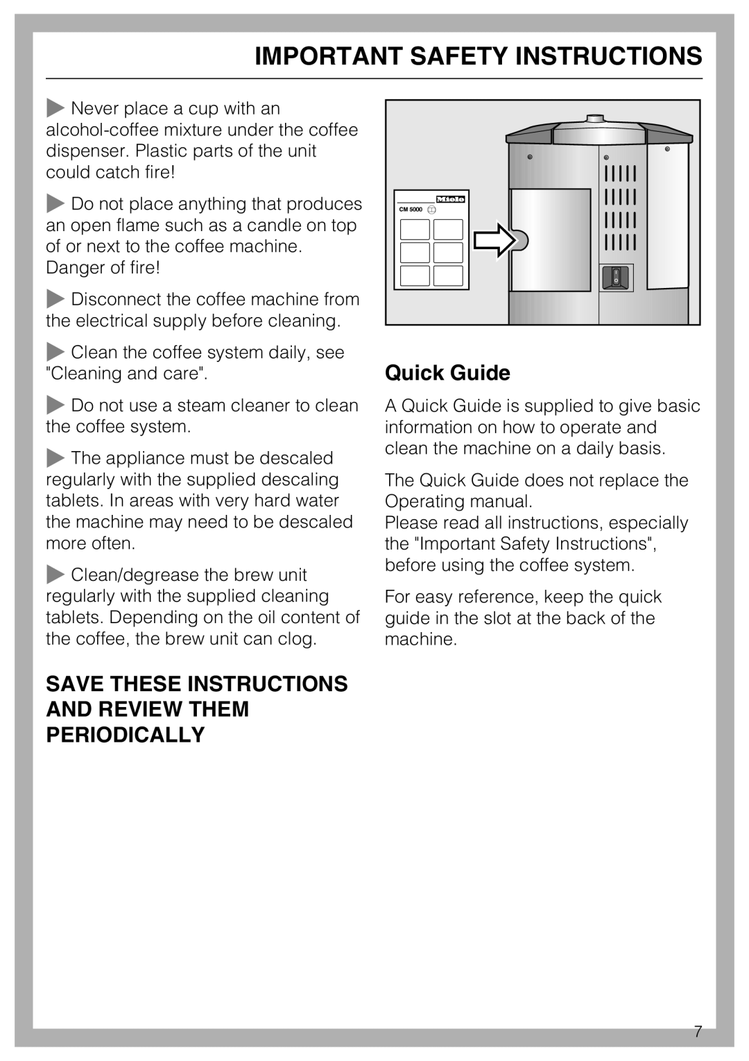 Miele 7995311, CM 5100 manual Quick Guide 