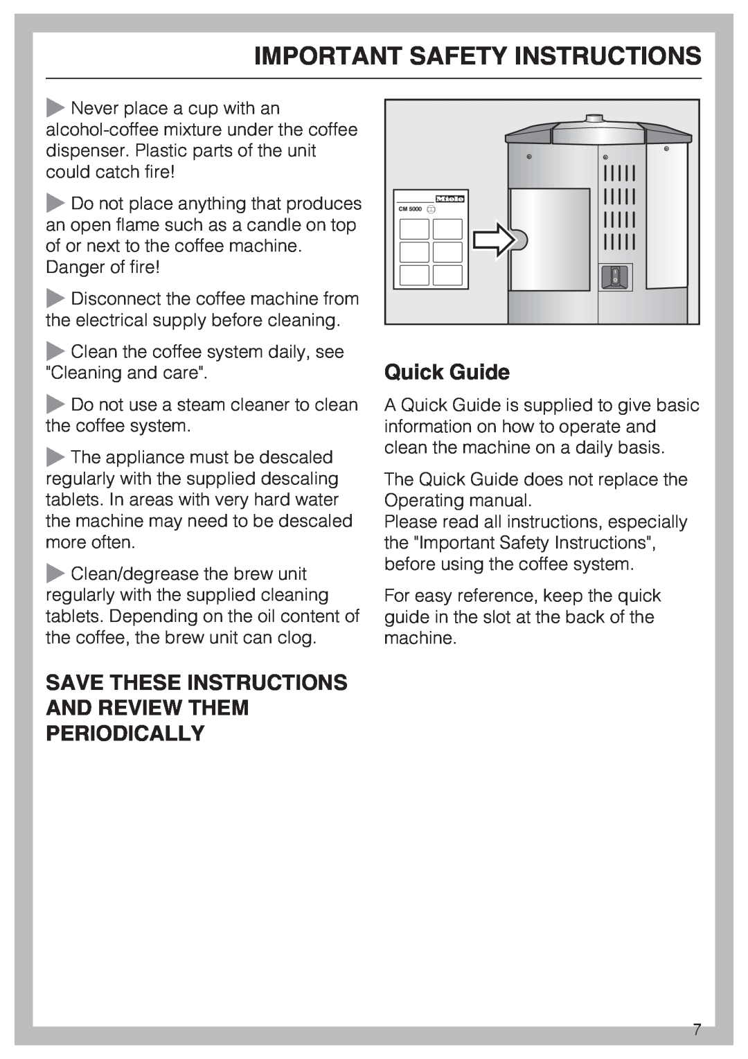 Miele 7995311, CM 5100 manual Quick Guide, Important Safety Instructions 