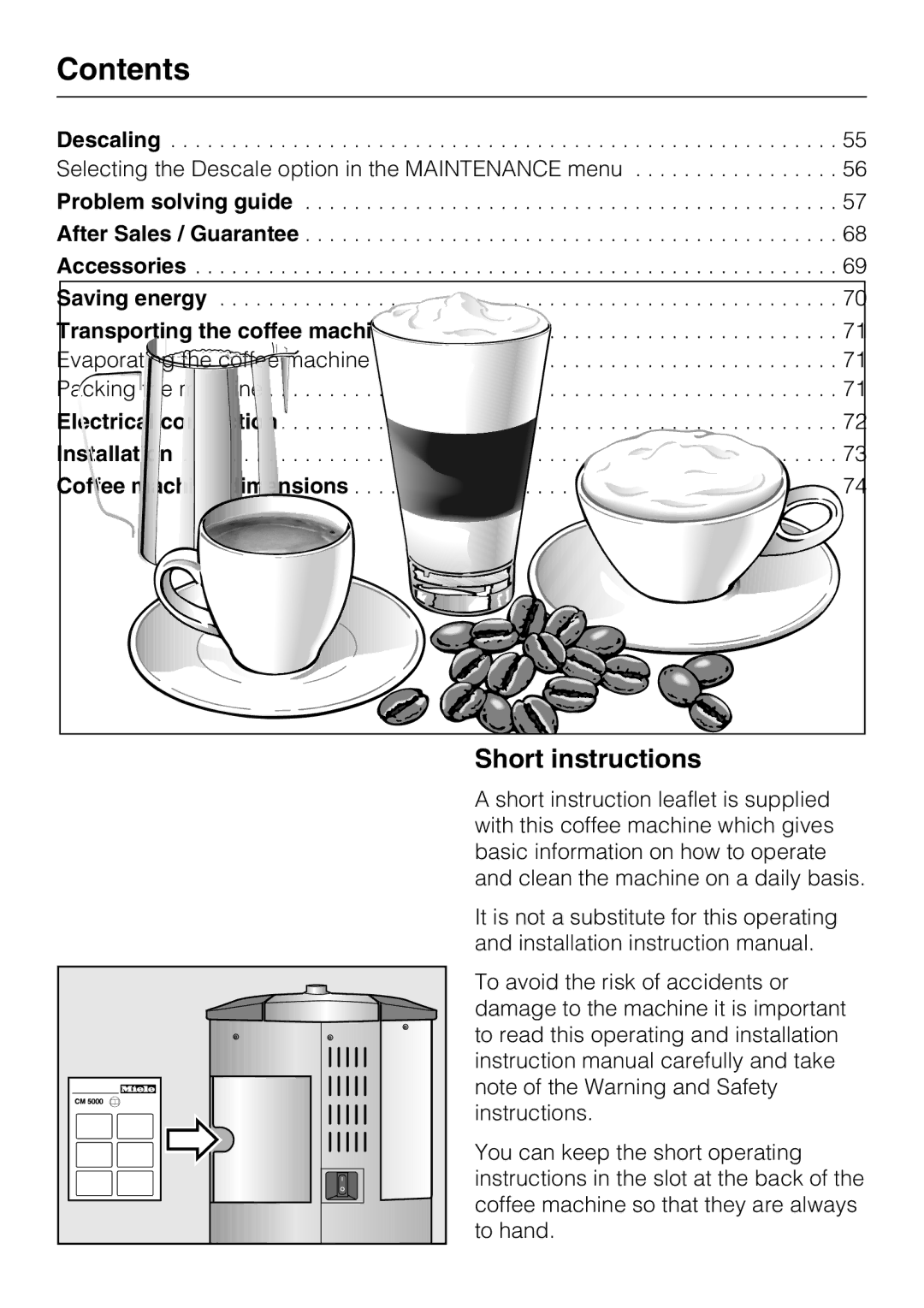 Miele CM 5100 manual Short instructions 