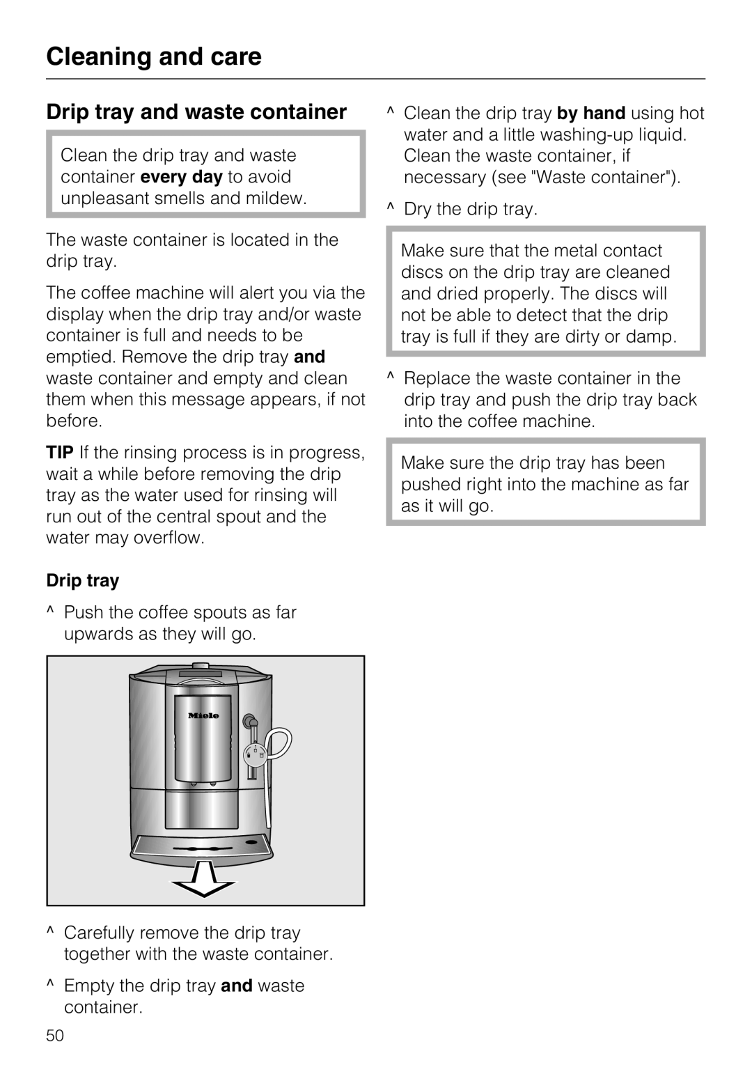 Miele CM 5100 manual Drip tray and waste container 