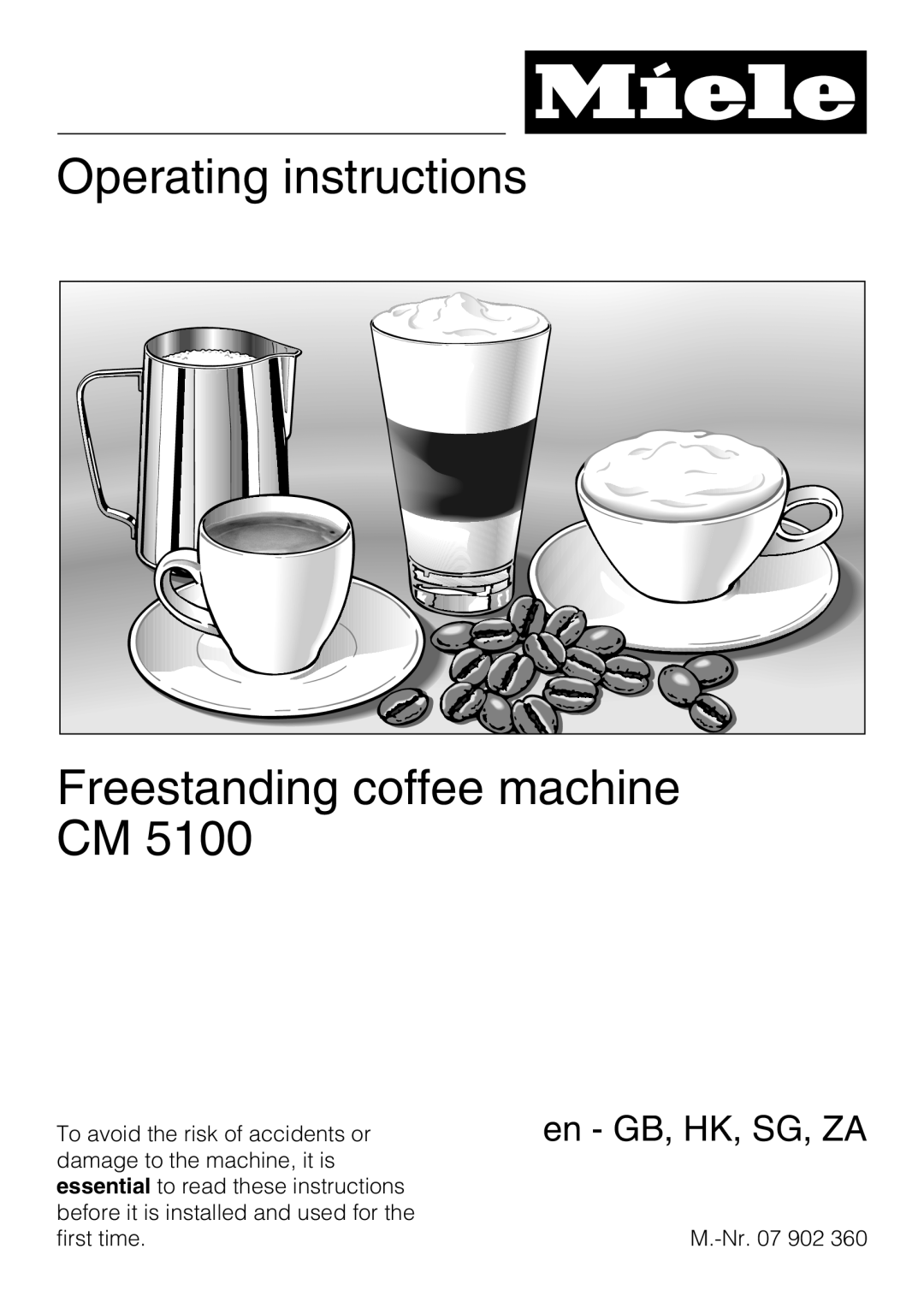 Miele CM 5100 manual Operating instructions, Freestanding coffee machine CM, en - GB, HK, SG, ZA 