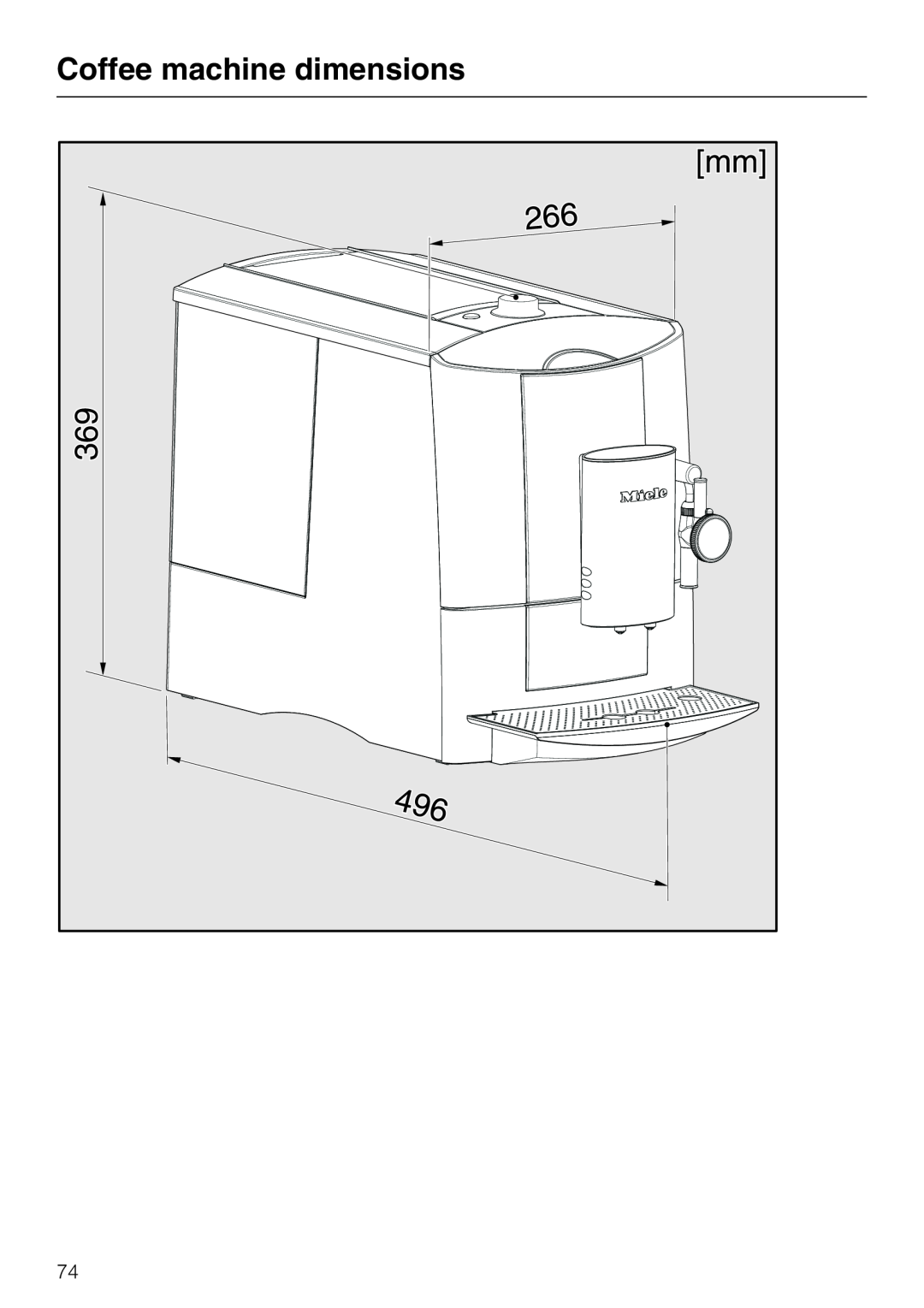 Miele CM 5100 manual Coffee machine dimensions 