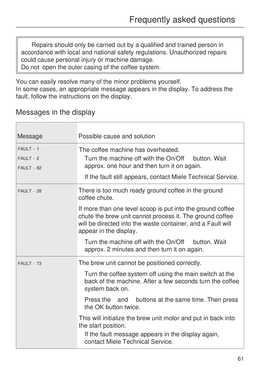 Miele CM 5200 manual Frequently asked questions 