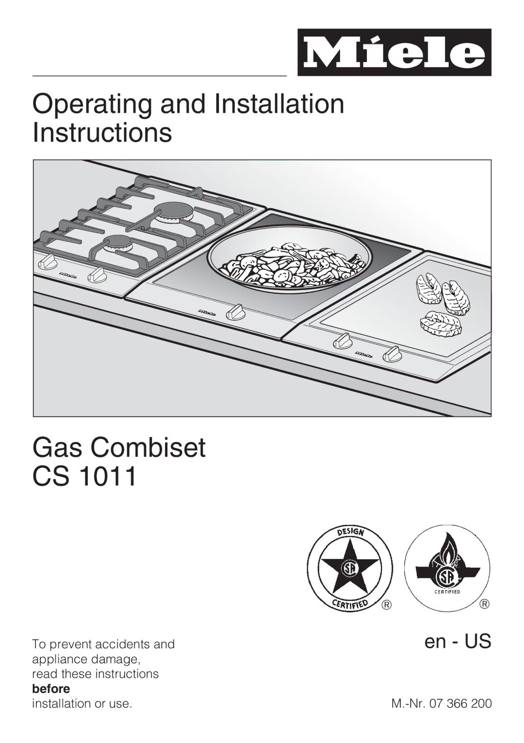 Miele CS 1011 installation instructions Operating and Installation Instructions Gas Combiset 