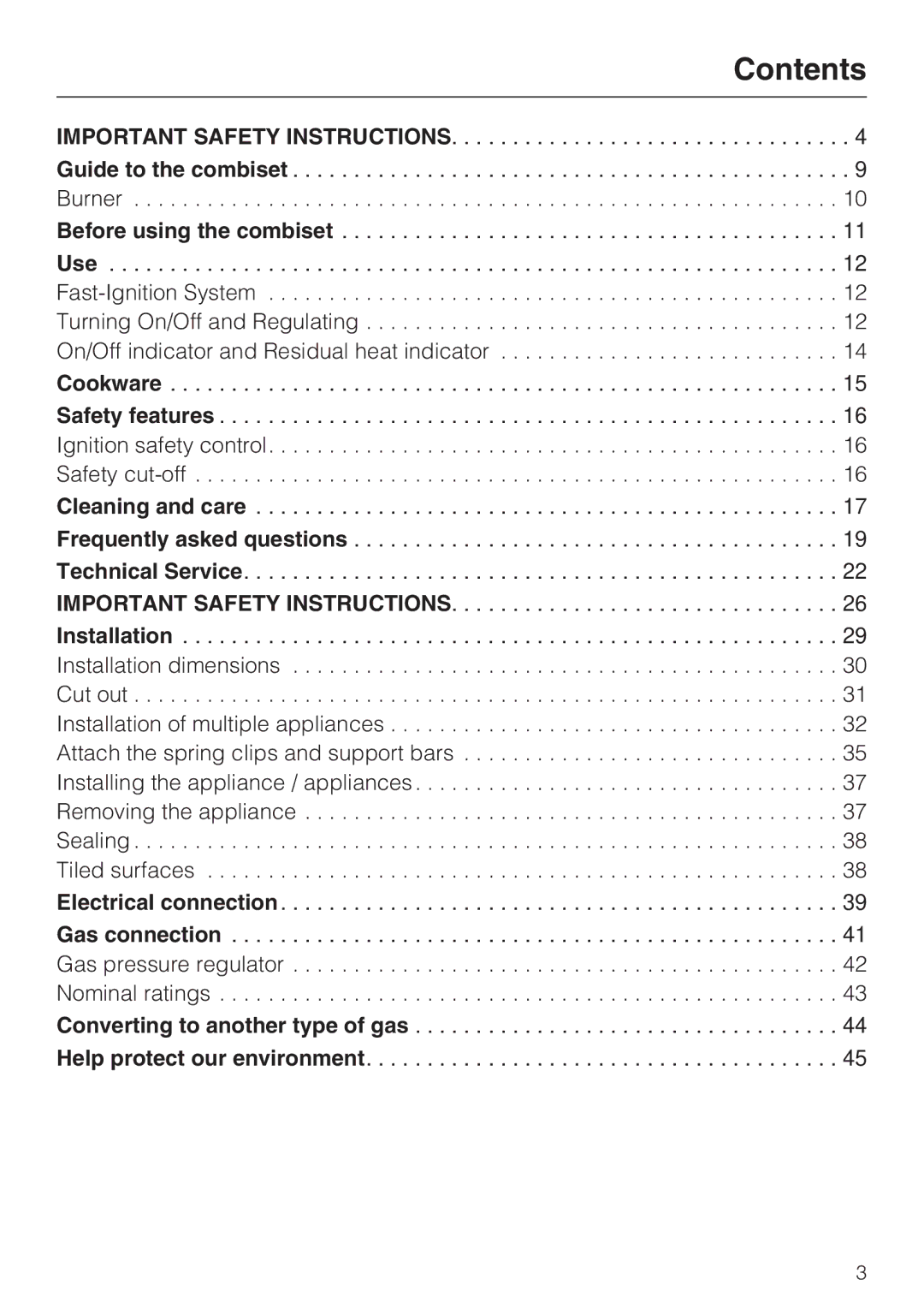 Miele CS 1011 installation instructions Contents 