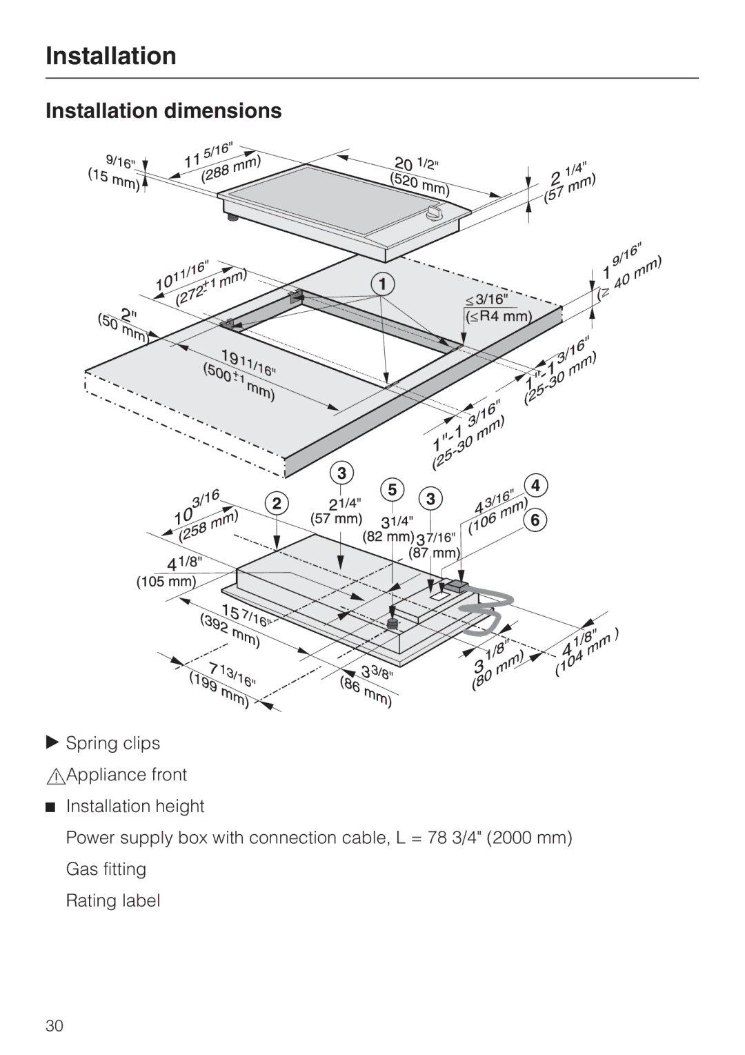 Miele CS 1011 installation instructions Installation dimensions 