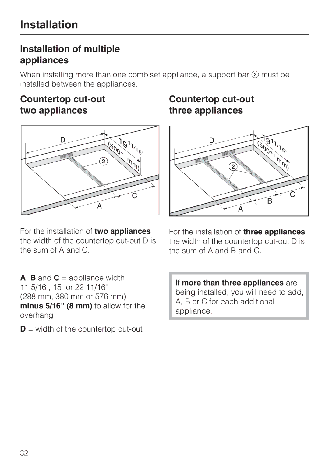 Miele CS 1011 installation instructions Installation of multiple appliances 