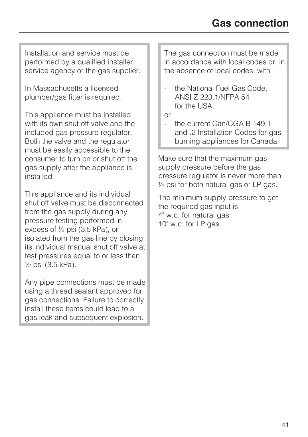 Miele CS 1011 installation instructions Gas connection 