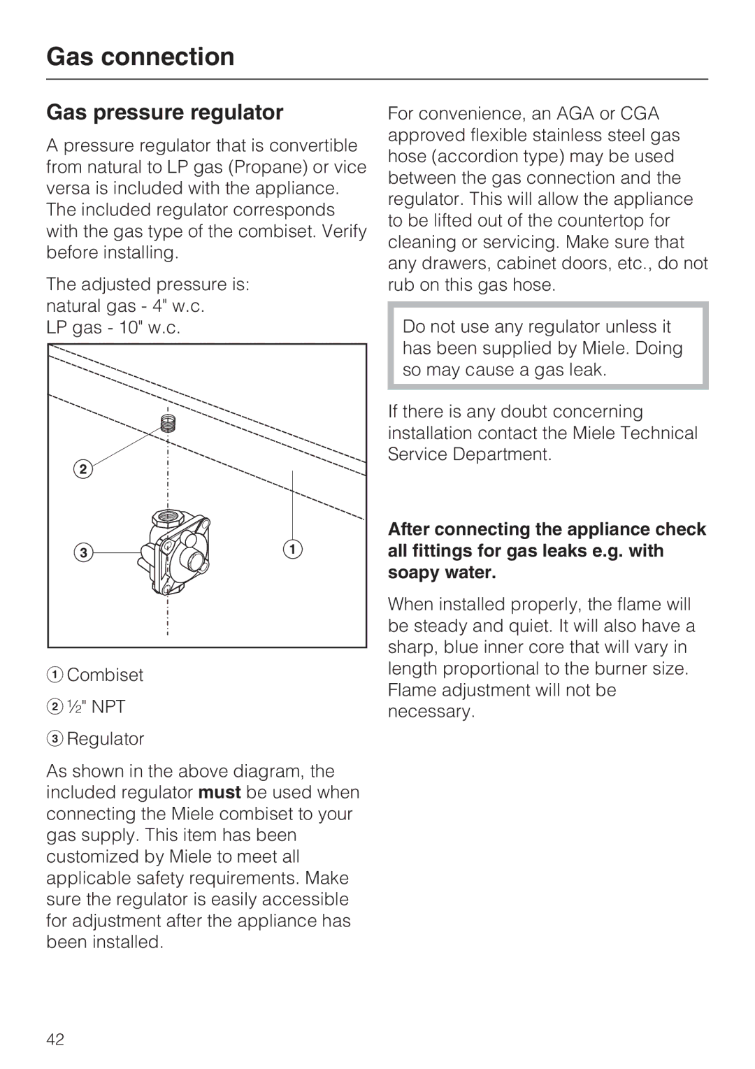 Miele CS 1011 installation instructions Gas pressure regulator 