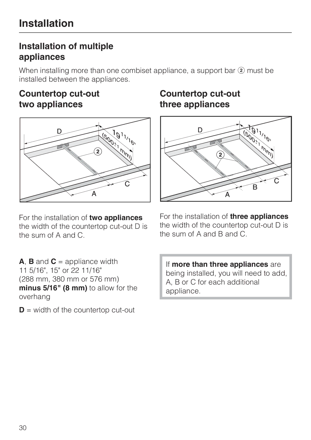 Miele CS 1012 installation instructions Installation of multiple appliances 