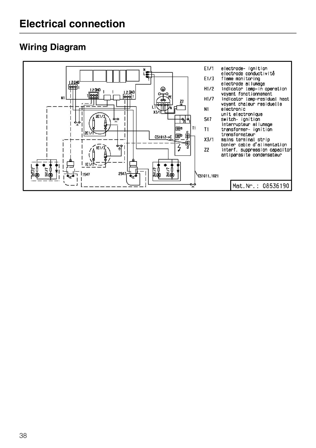 Miele CS 1012 installation instructions Wiring Diagram, Electrical connection 