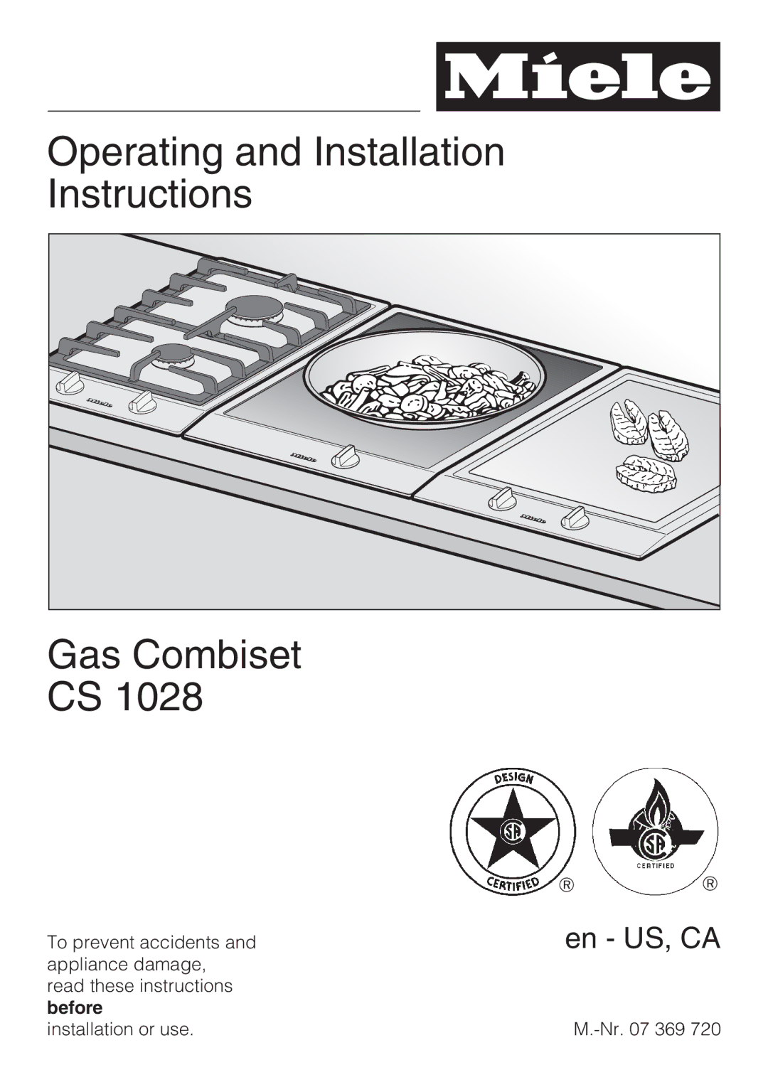 Miele CS 1028 installation instructions Operating and Installation Instructions Gas Combiset 