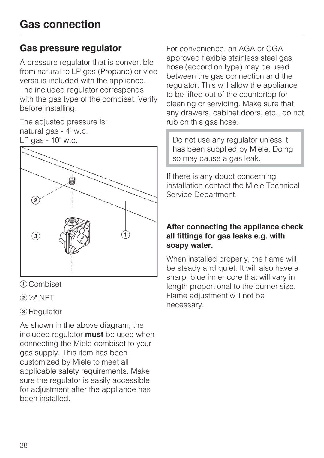 Miele CS 1028 installation instructions Gas pressure regulator 